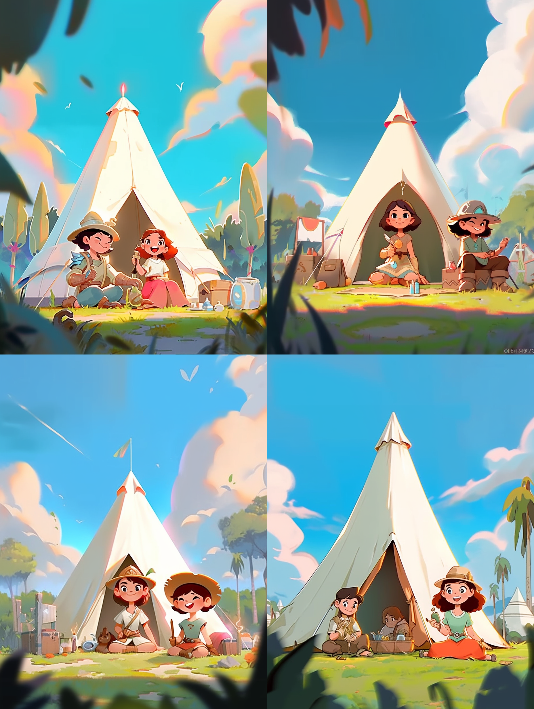 卡通风格，城堡背景，一个勇敢的小女孩穿着铠甲，手拿宝剑，面带微笑，准备冒险。明亮色彩，幽默表情，全景模式，逆光拍摄，童话般场景，橙色调，活泼。