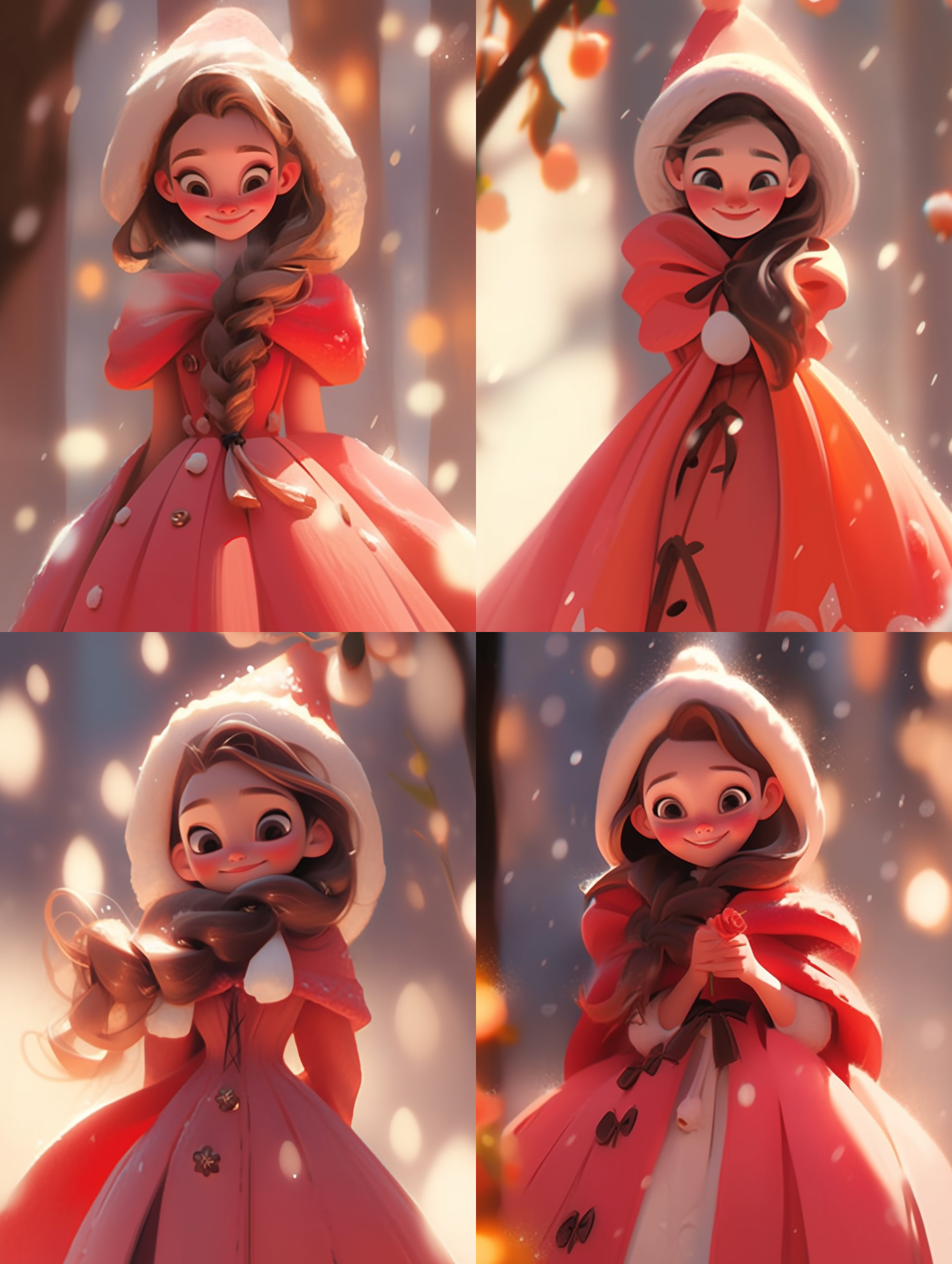 迪士尼公主，花园中，柔和光线，粉色裙子，微笑，唯美，暖色调，长焦镜头，舞蹈动作，梦幻感，温馨。