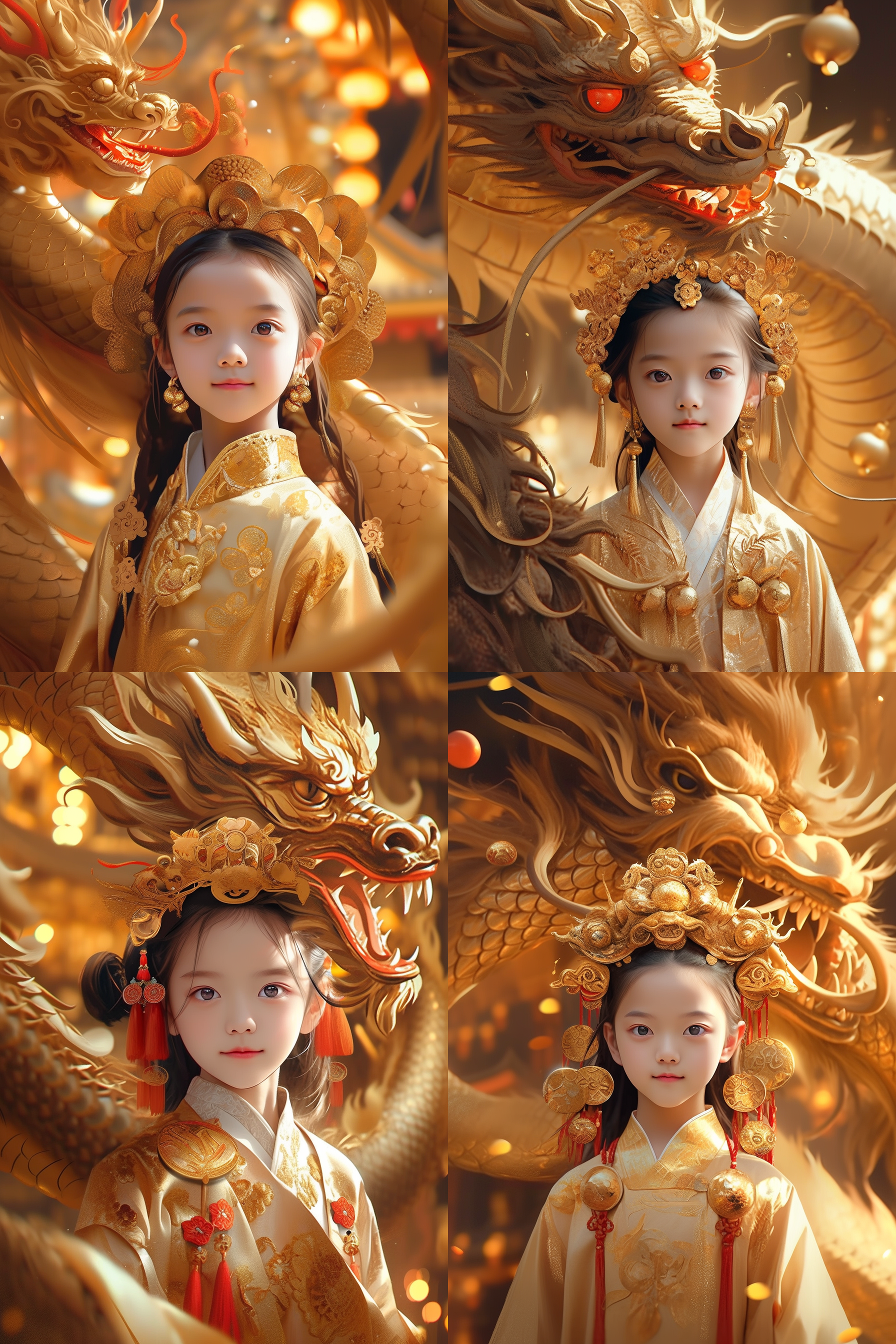 龙年背景，金色画面，高清, 龙舞，庆祝，烟花，暗部细节，长焦镜头，明亮光线，喜庆氛围，红色主调。