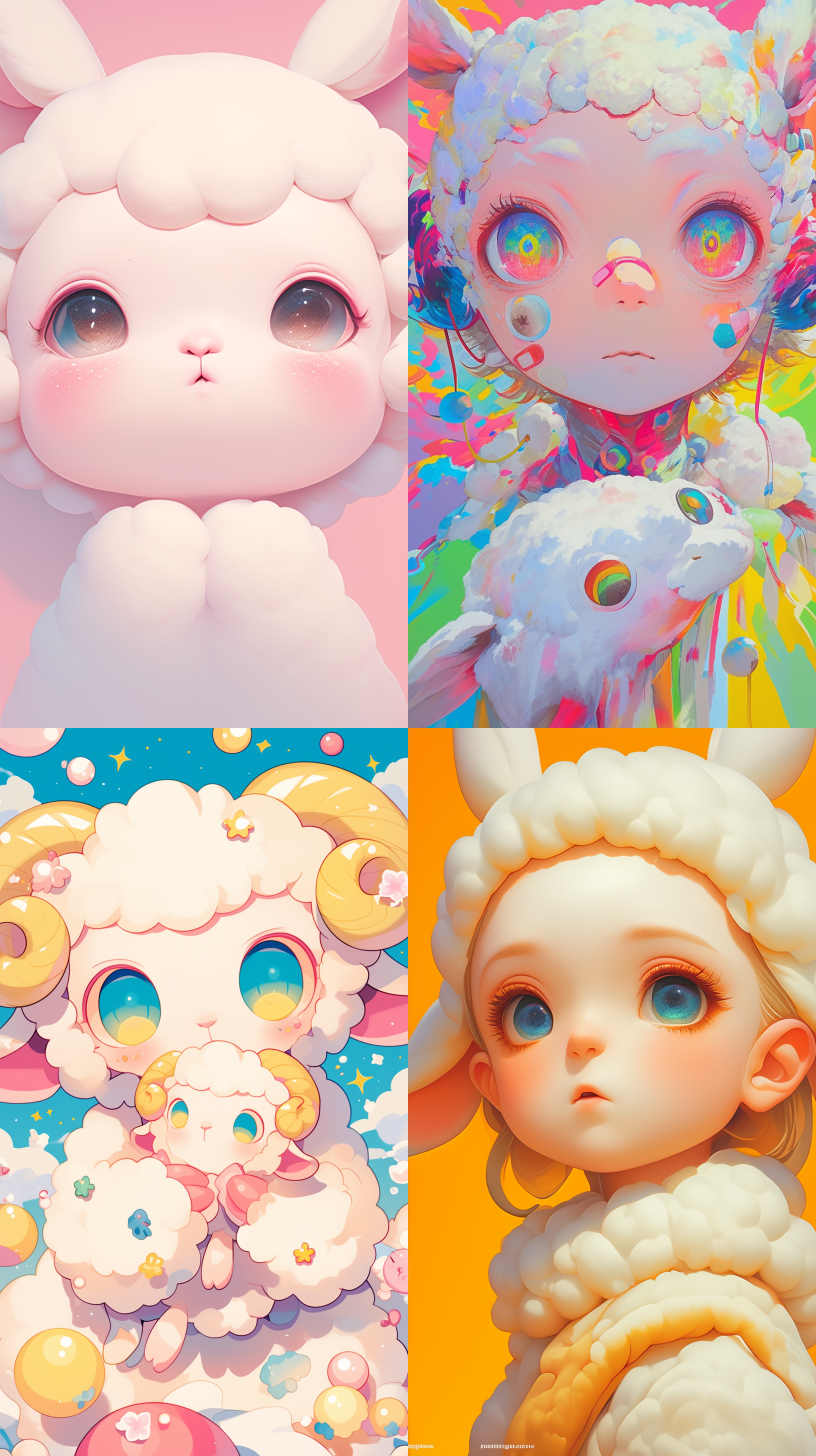 一个小绵羊玩偶，可爱，白色，潮流，村上隆，海报，特写镜头，超高清