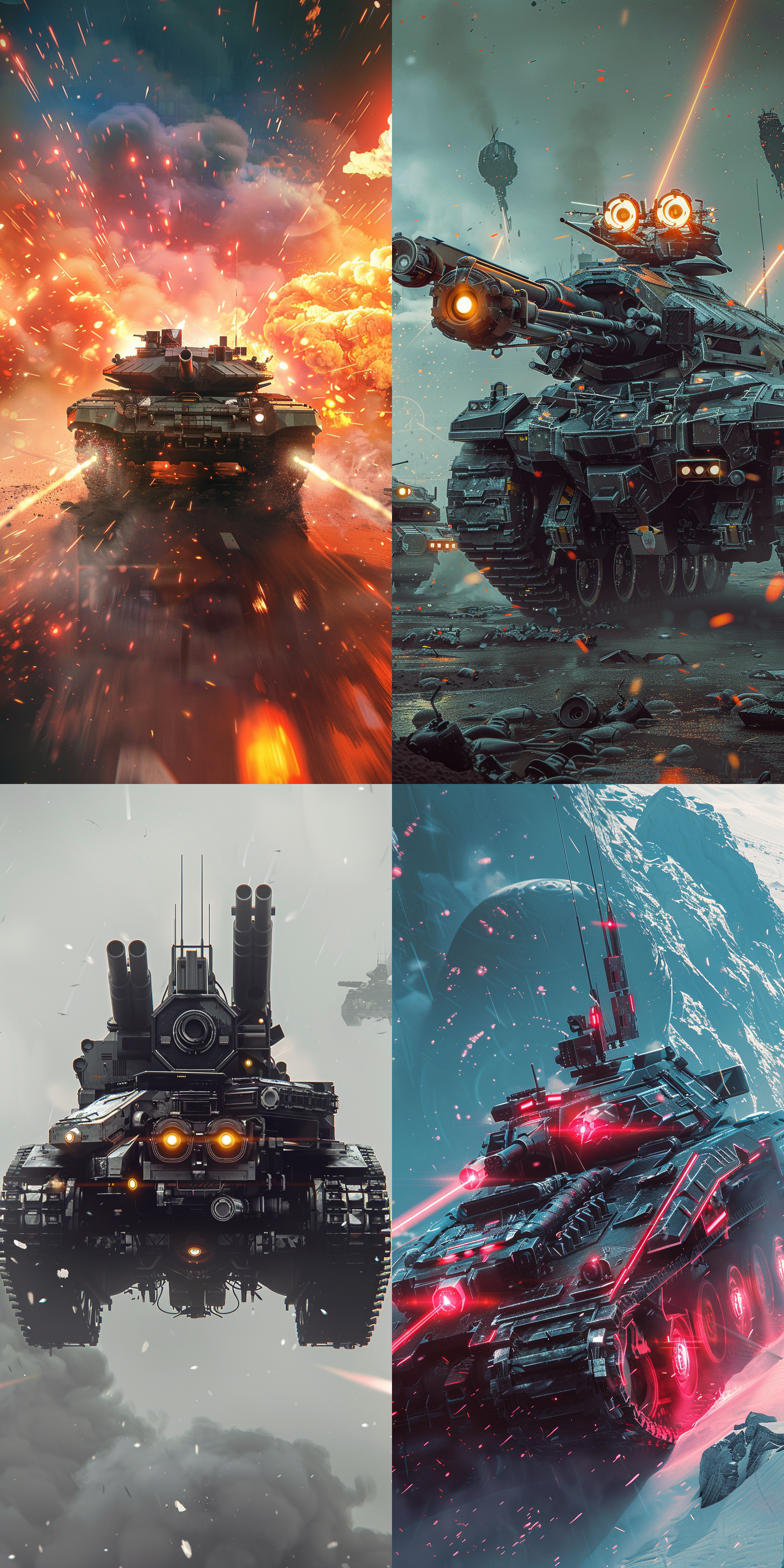 未来战车，全副武装，机械美学，海陆空宇宙，数字渲染，未来科技风格，超精细，色彩丰富，明亮的光线，炫彩粒子，32k分辨率。