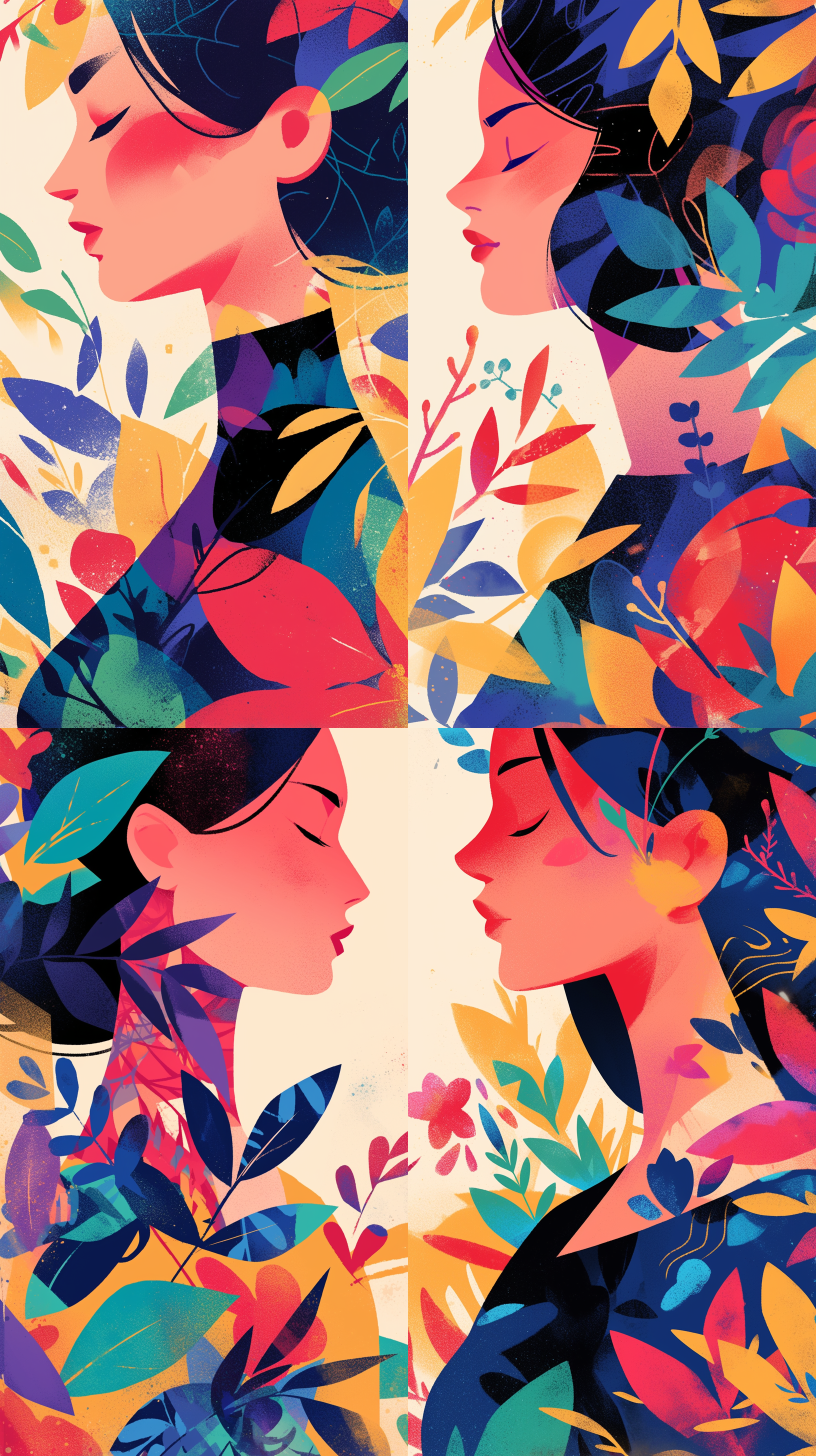 玫瑰女士，彩色色块插画，扁平风格，色块风格，色彩鲜亮，新生，活泼，希望，欢乐，美好，漂亮，抽象派，艺术感，未来主义，极简主义，大面积使用错视，色彩鲜亮，扁平插画，色块插画，公平，公正