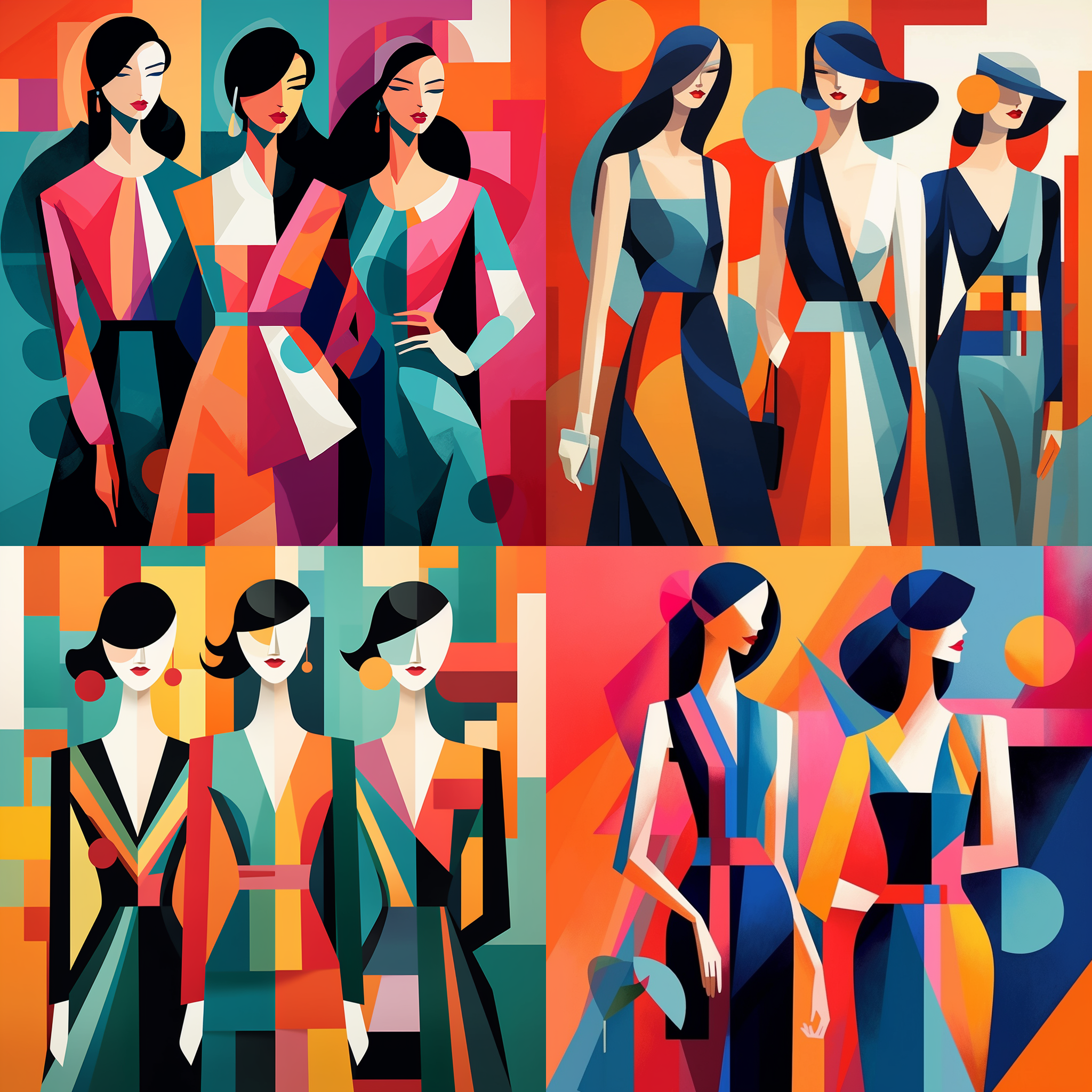 穿着礼服的女士，彩色色块插画，扁平风格，色块风格，色彩鲜亮，新生，活泼，希望，欢乐，美好，漂亮，抽象派，艺术感，未来主义，极简主义，大面积使用错视，色彩鲜亮，扁平插画，色块插画，公平，公正