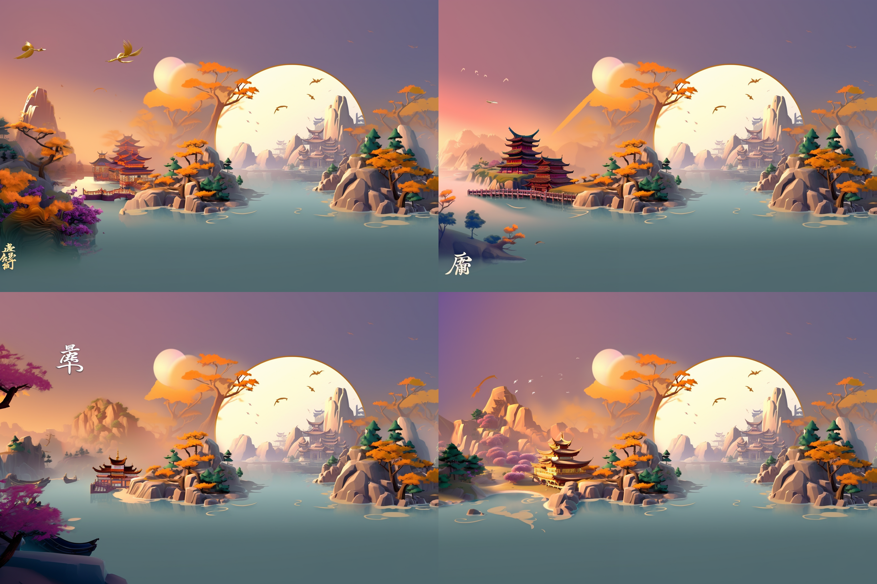 国潮风格，扁平设计，金色线条，闪闪发光，金箔光线，超高清，最高画质，东方美学，肌理磨砂，增强颗粒感，极简留白。