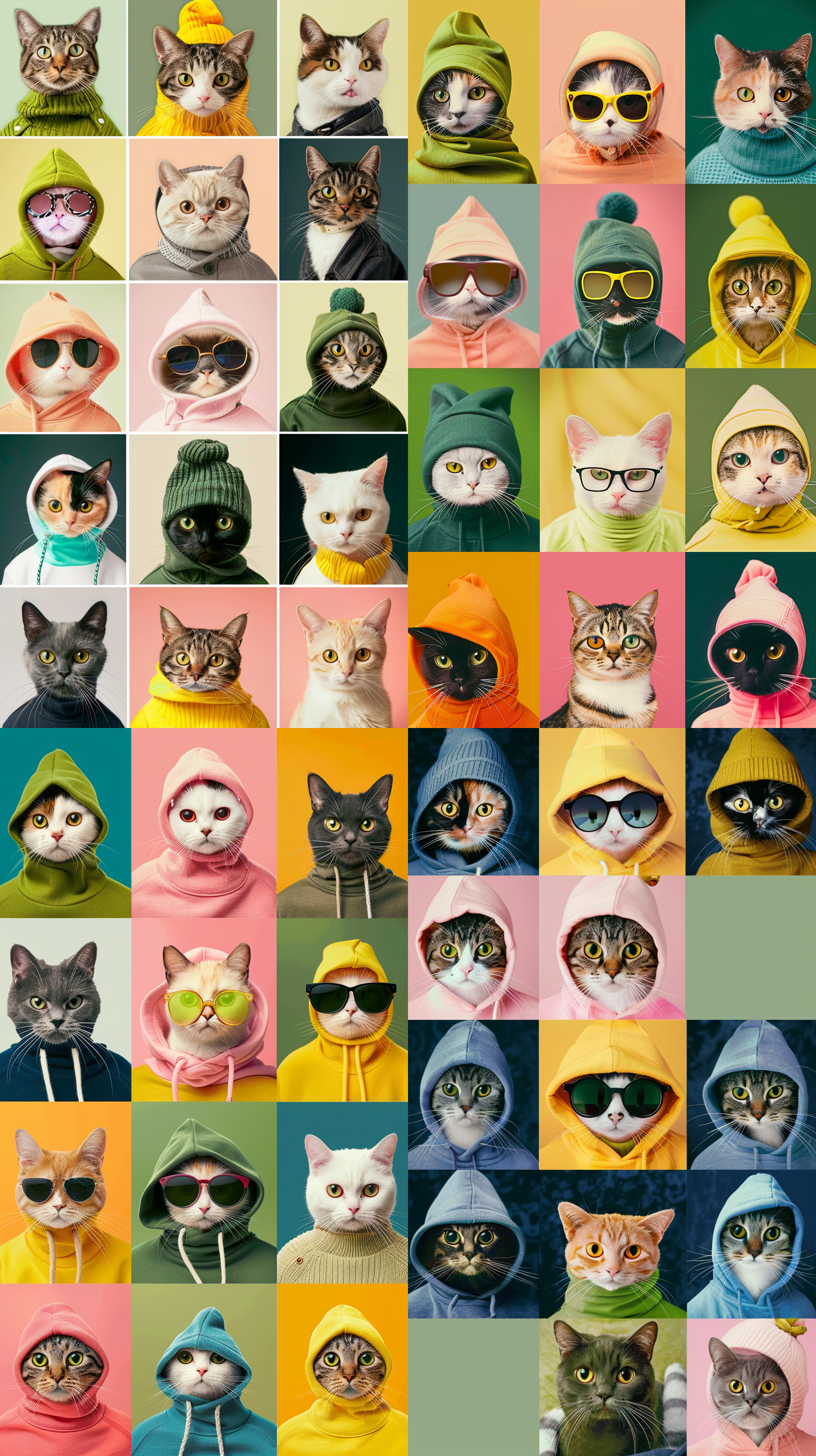 夏季，潮卫衣猫，九宫格分布。 多姿势角色 摄影纪实 贴纸