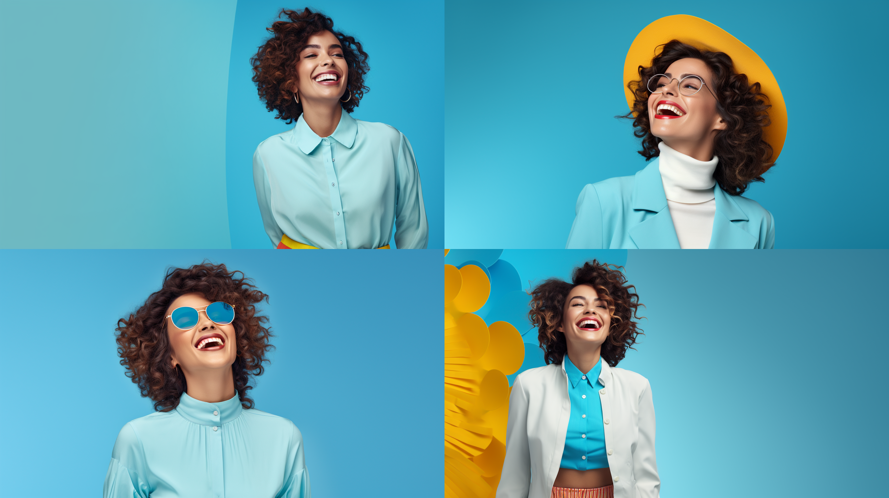 一个幸福微笑的女人 3d 卡通 天蓝色纯色背景 明亮