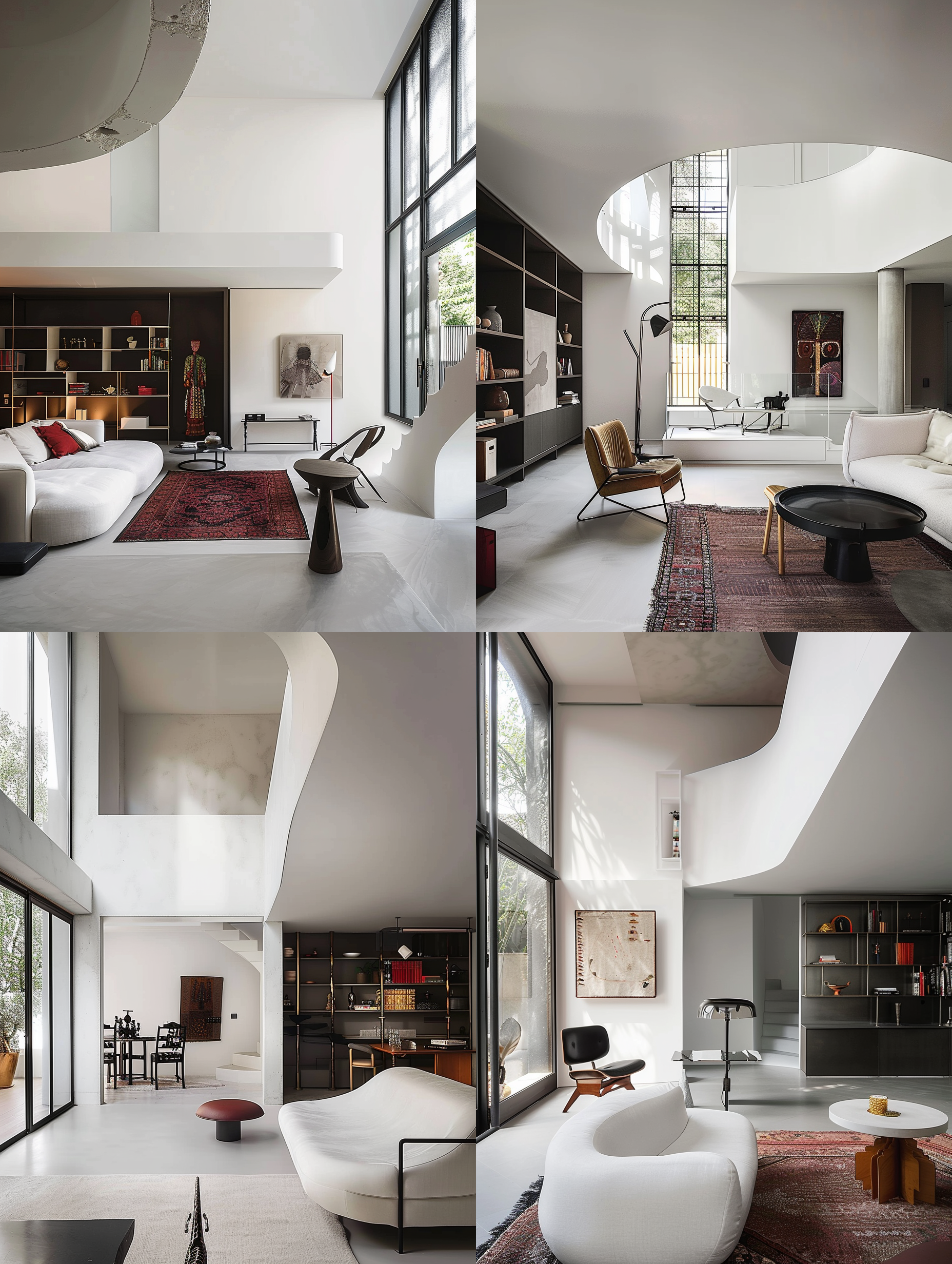 当代中古风大宅设计，挑高客厅，大落地窗，现代简约家具，古典装饰，书房设计，深色调，文化氛围，豪华感，统一风格，经典与时尚融合。