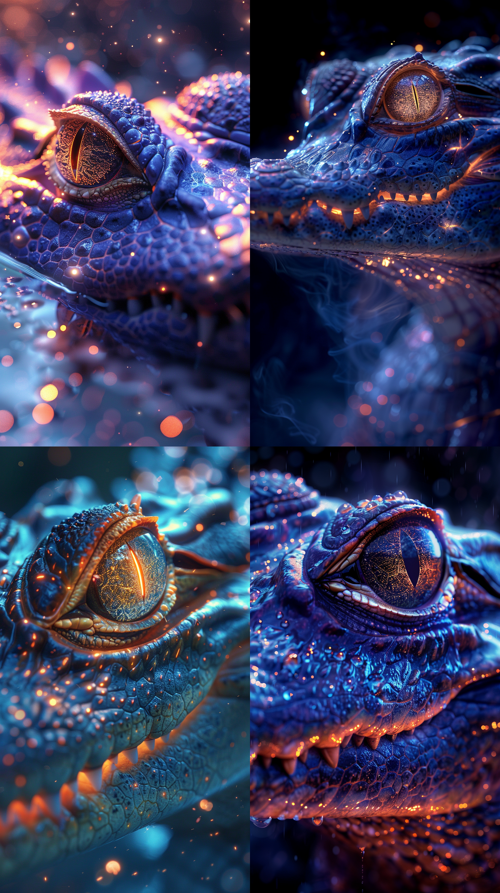 "a crocodile's head with a highly detailed wireframe structure composed of thin, shining lines and glowing dots to give it a luminous, digital appearance. the eyes should be realistic and striking, serving as the focal point amidst the abstract network of lights and line