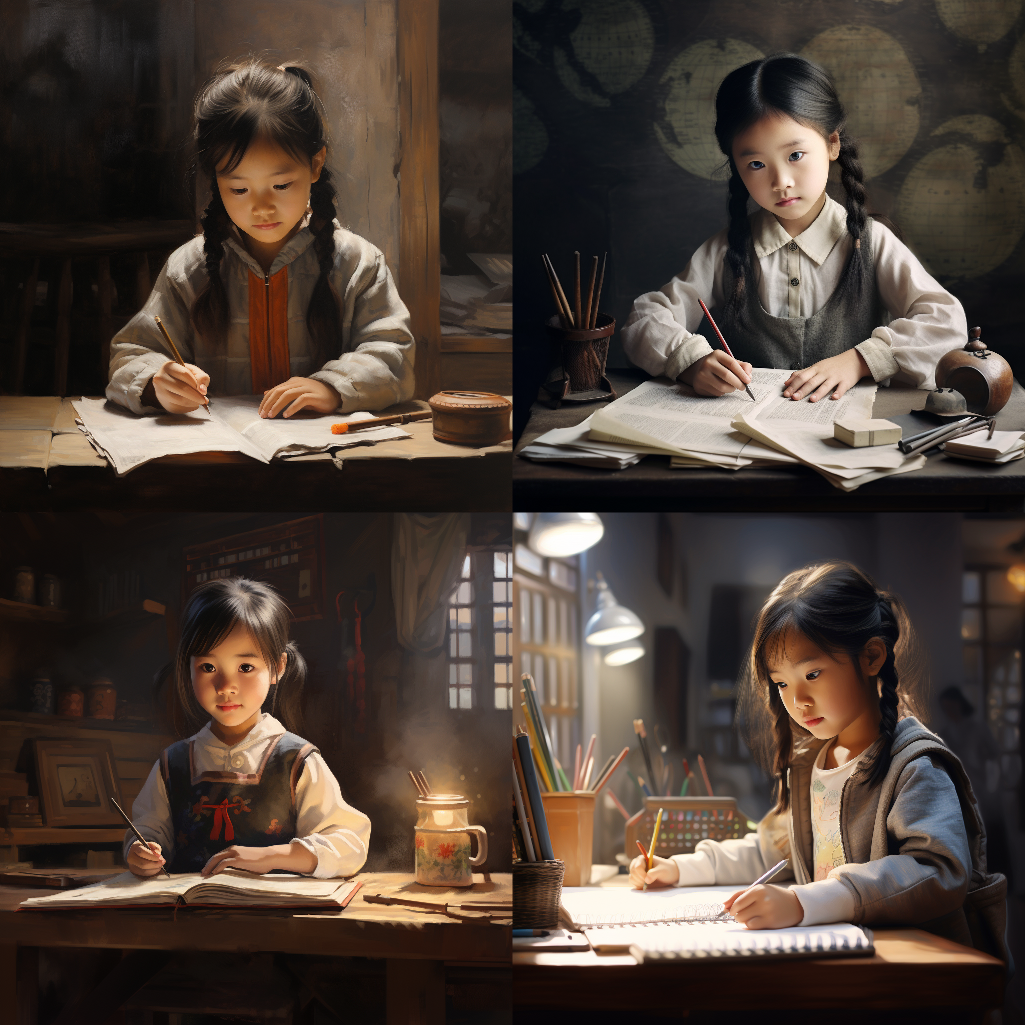 中国小女孩写作业