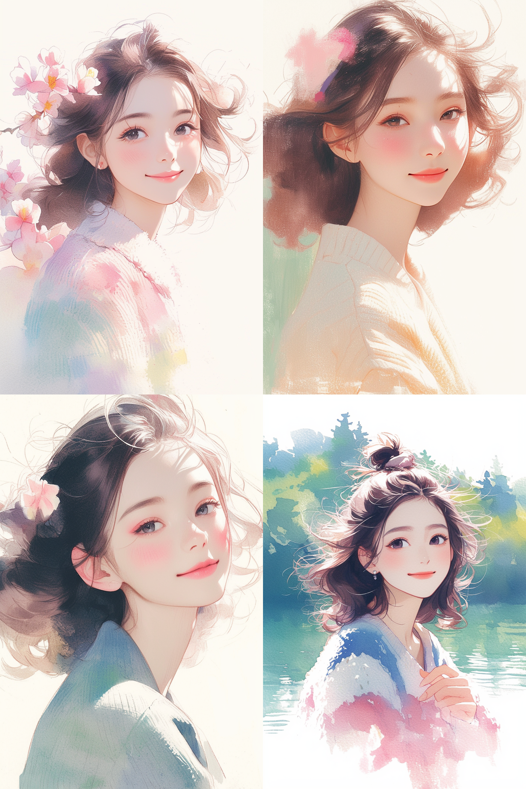 半涂水彩画风格，极简粗糙的铅笔纹理与淡水彩，柔和优雅的色彩，卡通水彩插图，画面中，每一笔都充满艺术感，水彩笔刷纹理，笔刷笔触感。