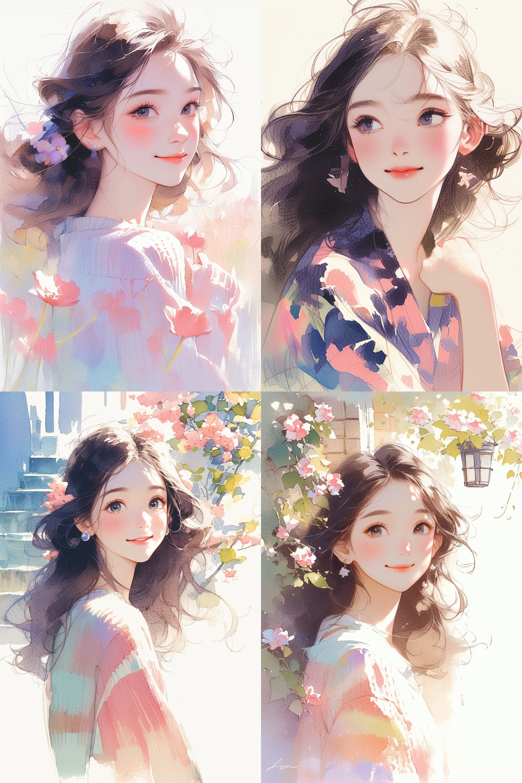 卡通水彩插图，极简风格，粗糙铅笔纹理，淡水彩，柔和优雅色彩，艺术感，笔刷纹理，笔触感，画面充满艺术感。