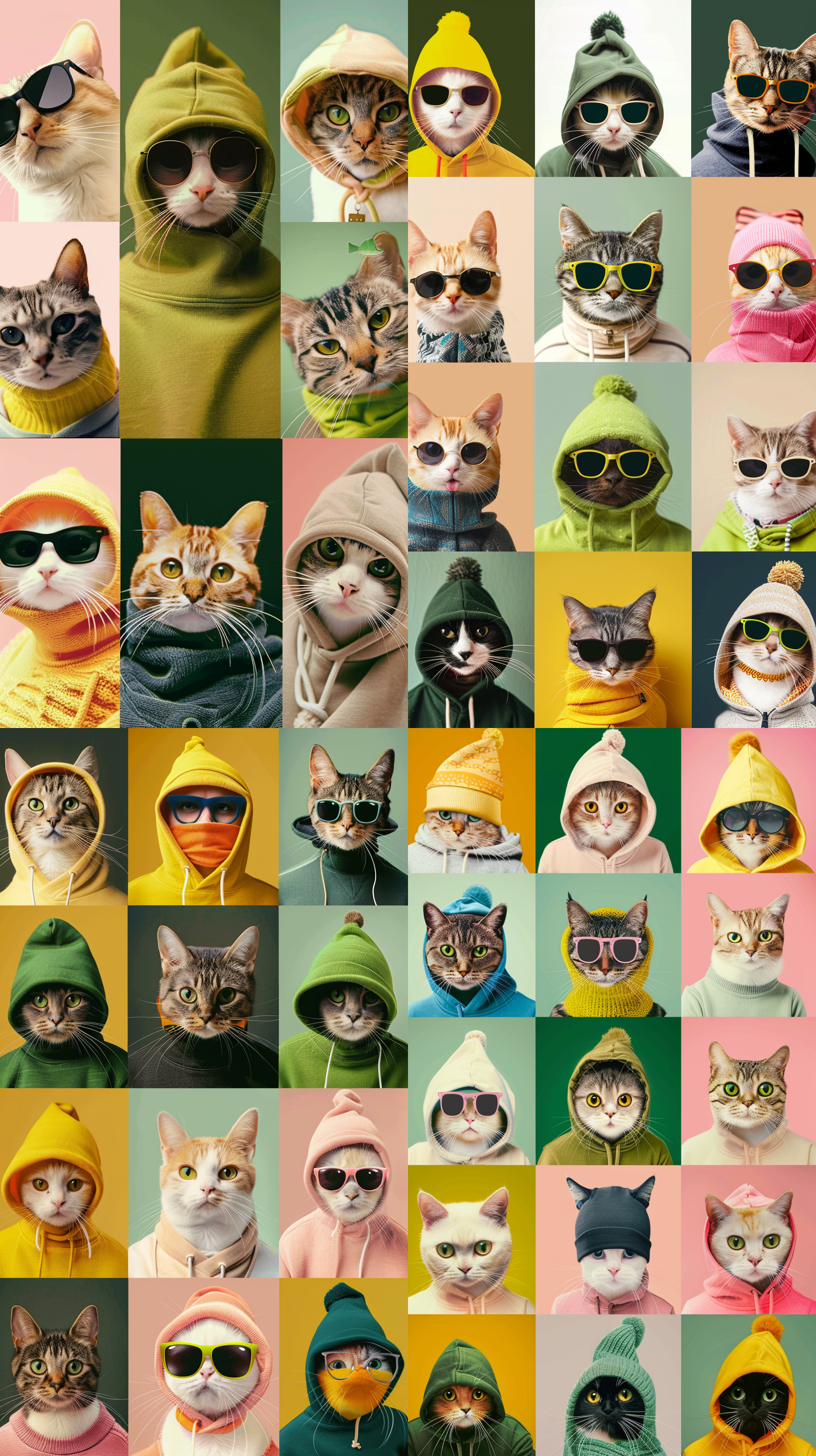 夏季，居家，潮卫衣猫，九宫格分布。 多姿势角色 摄影纪实 贴纸