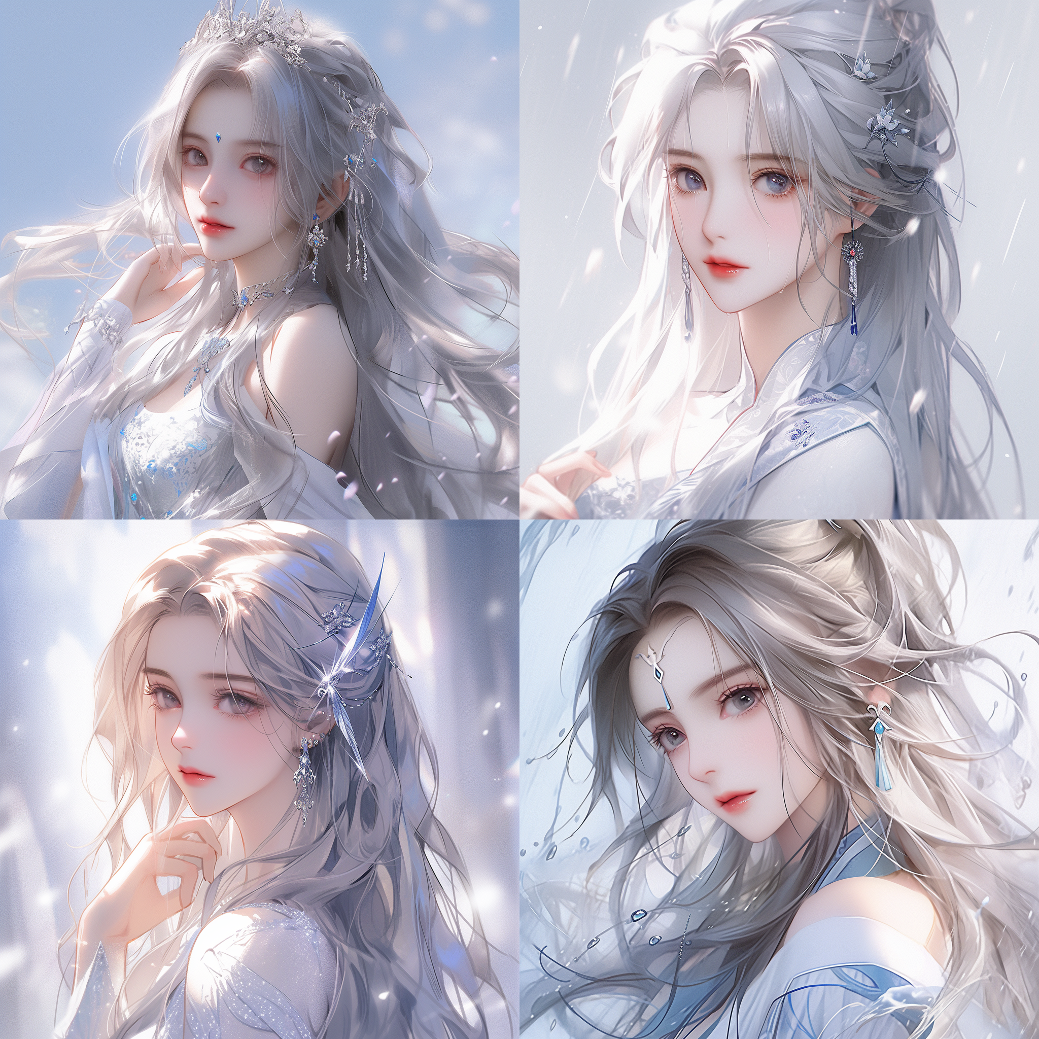 厚涂，gua风，一个美丽的少女，身穿薄纱淡蓝色服装kpop偶像脸，迪丽热巴，鞠婧炜，五官精致，长发，纯白的脸，发光的脸，璀璨粉色眼瞳，恋与深空，黎深，永恒先知，温柔，光影，深海，超高清，超详细，人鱼设计，概念艺术，artstation上的趋势，彩妆，红唇，穿着深蓝色长发，看着镜头，光影斑驳，没有王冠，散发，大海，美轮美奂，超高清，半身拍摄，绝美神图，氛围感，16k，全身展示，全身展示，视觉冲击力，闪闪发光的泡沫，体积光