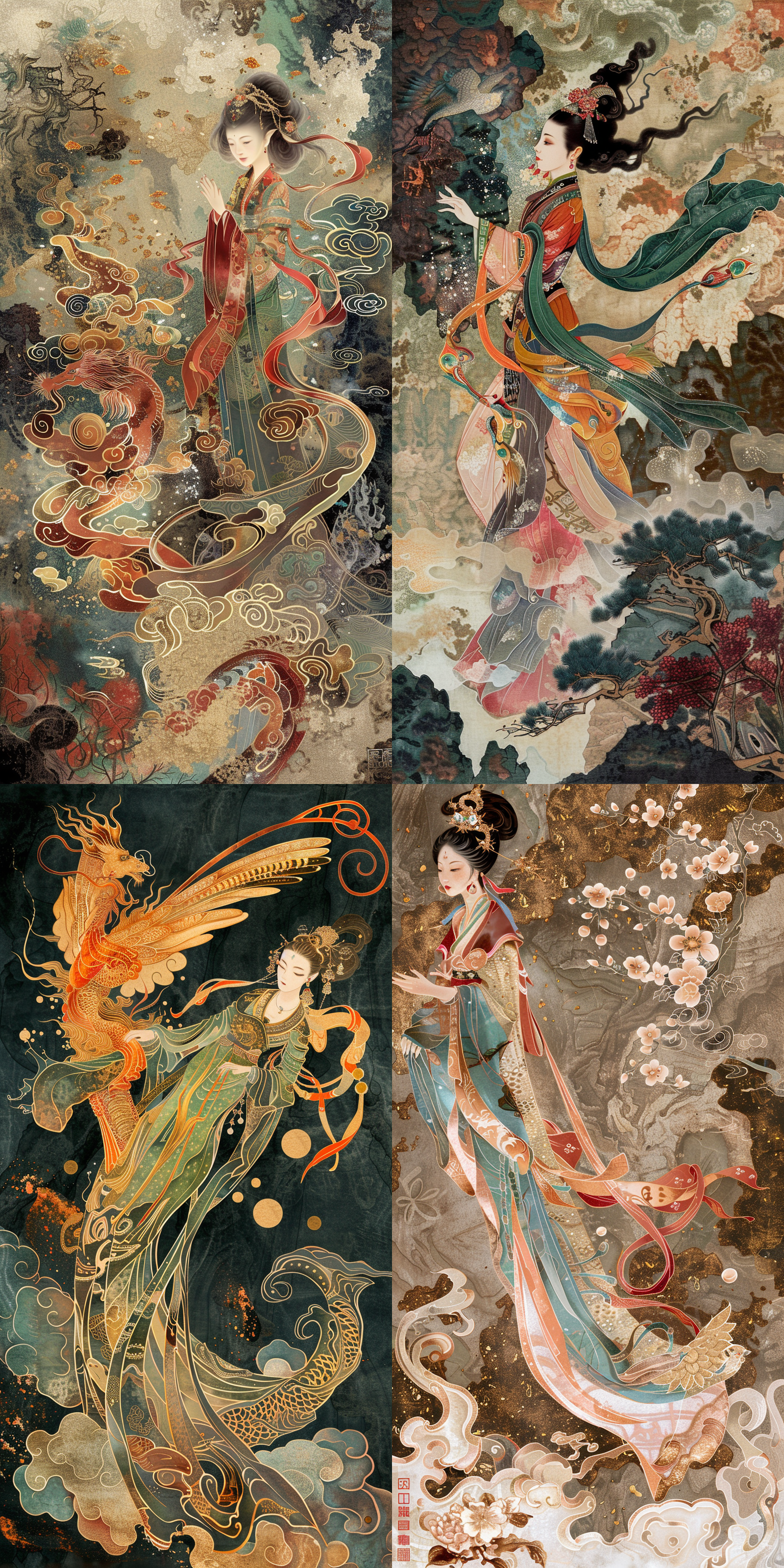 一位仙女降落凡尘，敦煌壁画风格，侧面，细节丰富，全身，8k，高细节，高分辨率