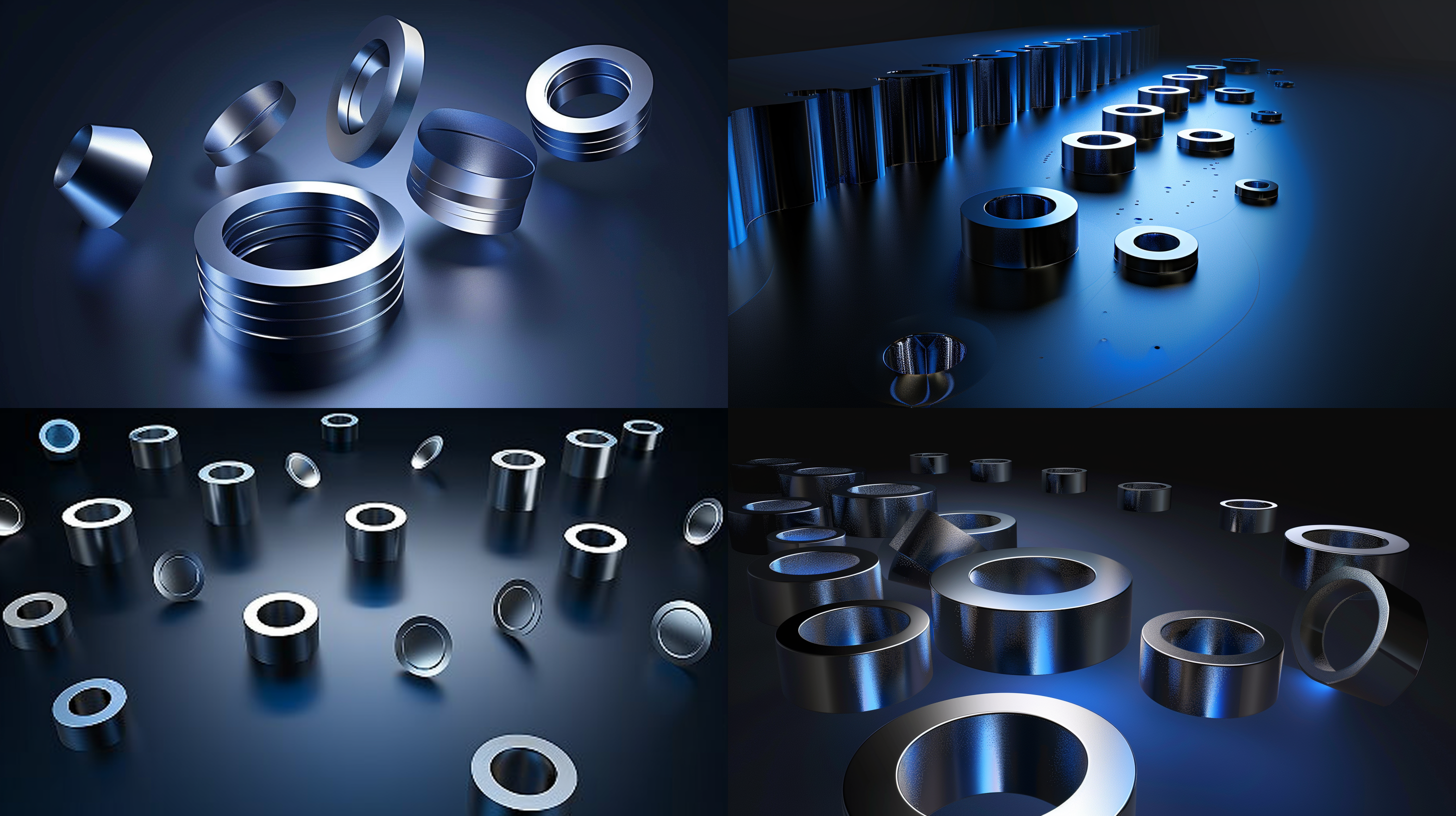 跳跃的金属零件，宇宙，空间，简约蓝色背景