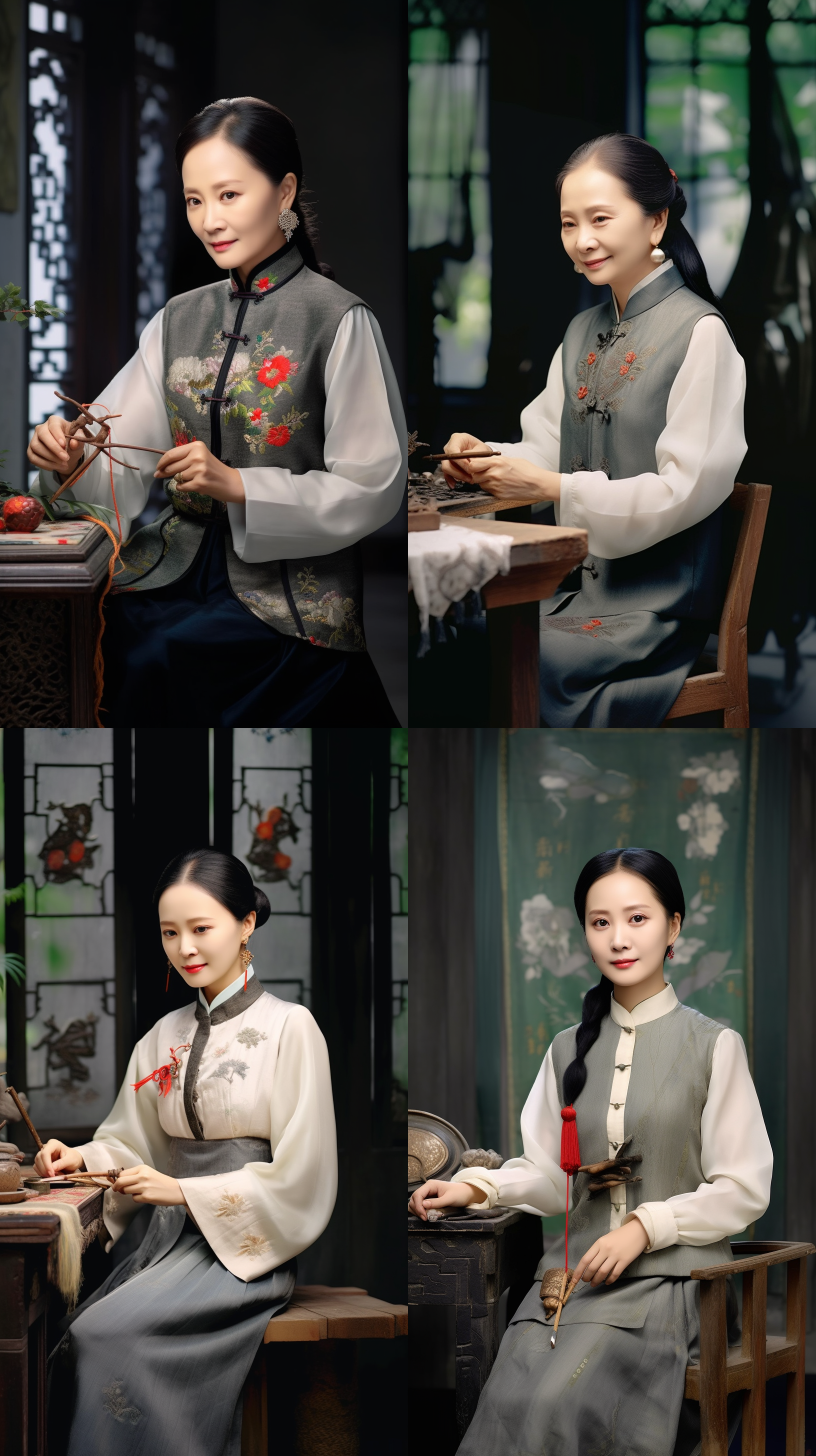 一个清朝时期生活在苏州的一个织造人，女性，热爱刺绣和研究织造技术，生活在具有苏州园林的院子里，电影照明，高质量，多细节，高清，全身像镜头