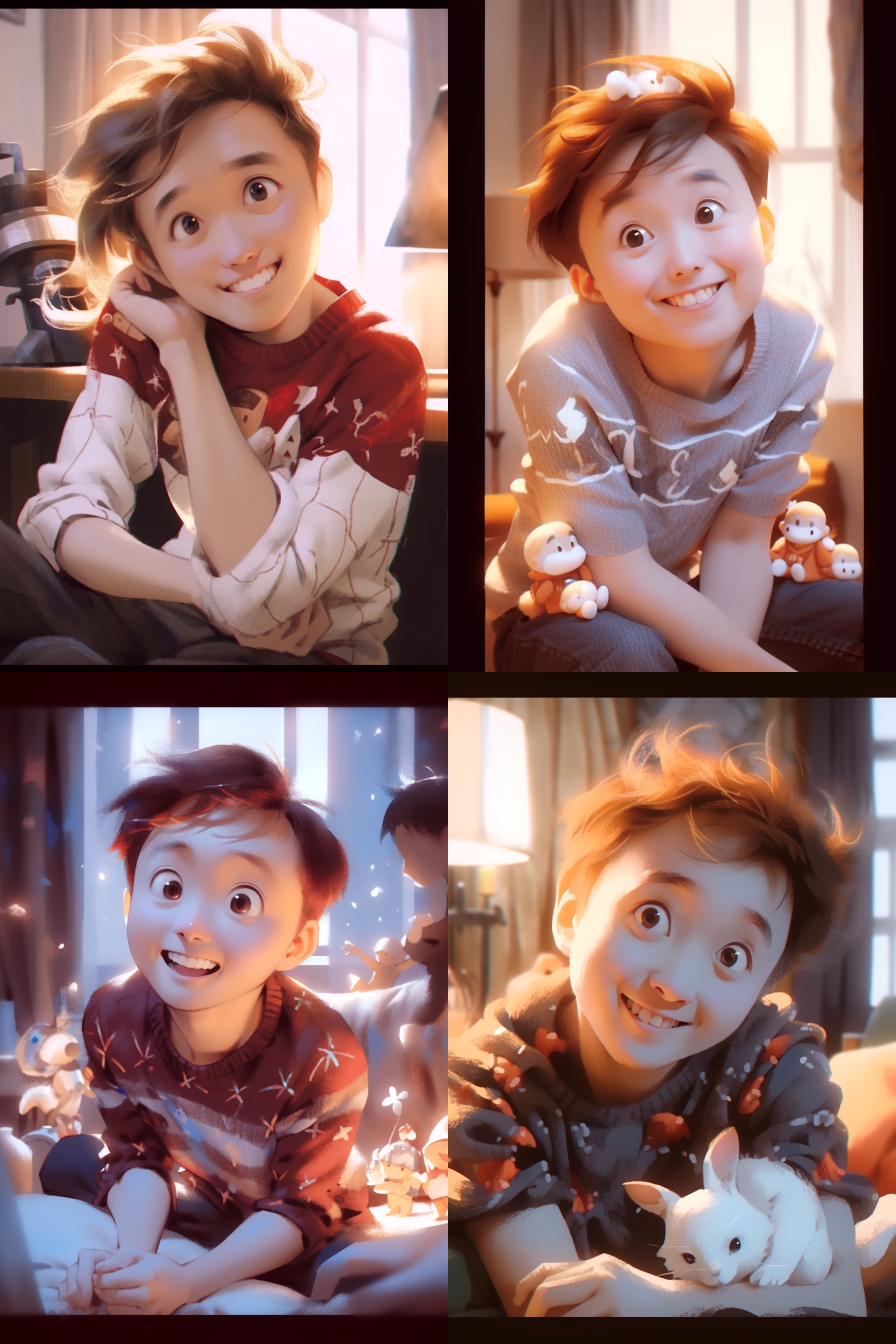 迪士尼动画人物，皮克斯风格，干净的背景，人物看着镜头，捕捉原始情感，肉桂照明，光线跟踪，高细节，3d渲染，可爱风格 , 暖色调, 逆光, 迷你布景, 镜头特写, 欢快动作, 生动表情, 萌态, 强烈对比, 梦幻效果