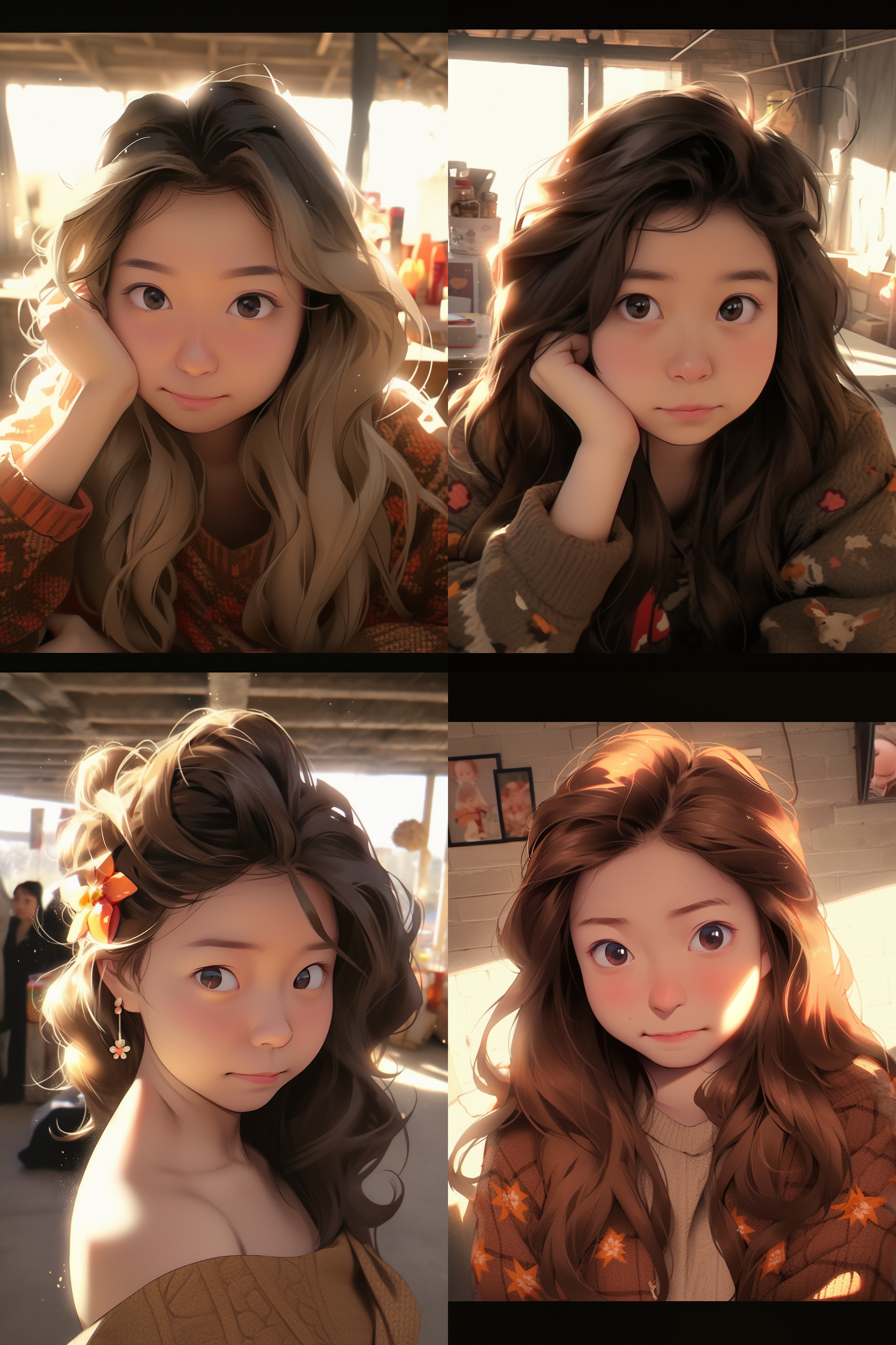 年轻女孩迪士尼动画风格，正面镜头，浪漫魅力，夸张写实面部特征，色彩丰富，柔和照明，细节丰富，温馨幸福，梦幻氛围。 portrait, disney animation style, romantic charm, exaggerated facial features, rich colors, soft lighting, detailed, warm happiness, dreamy atmosphere.