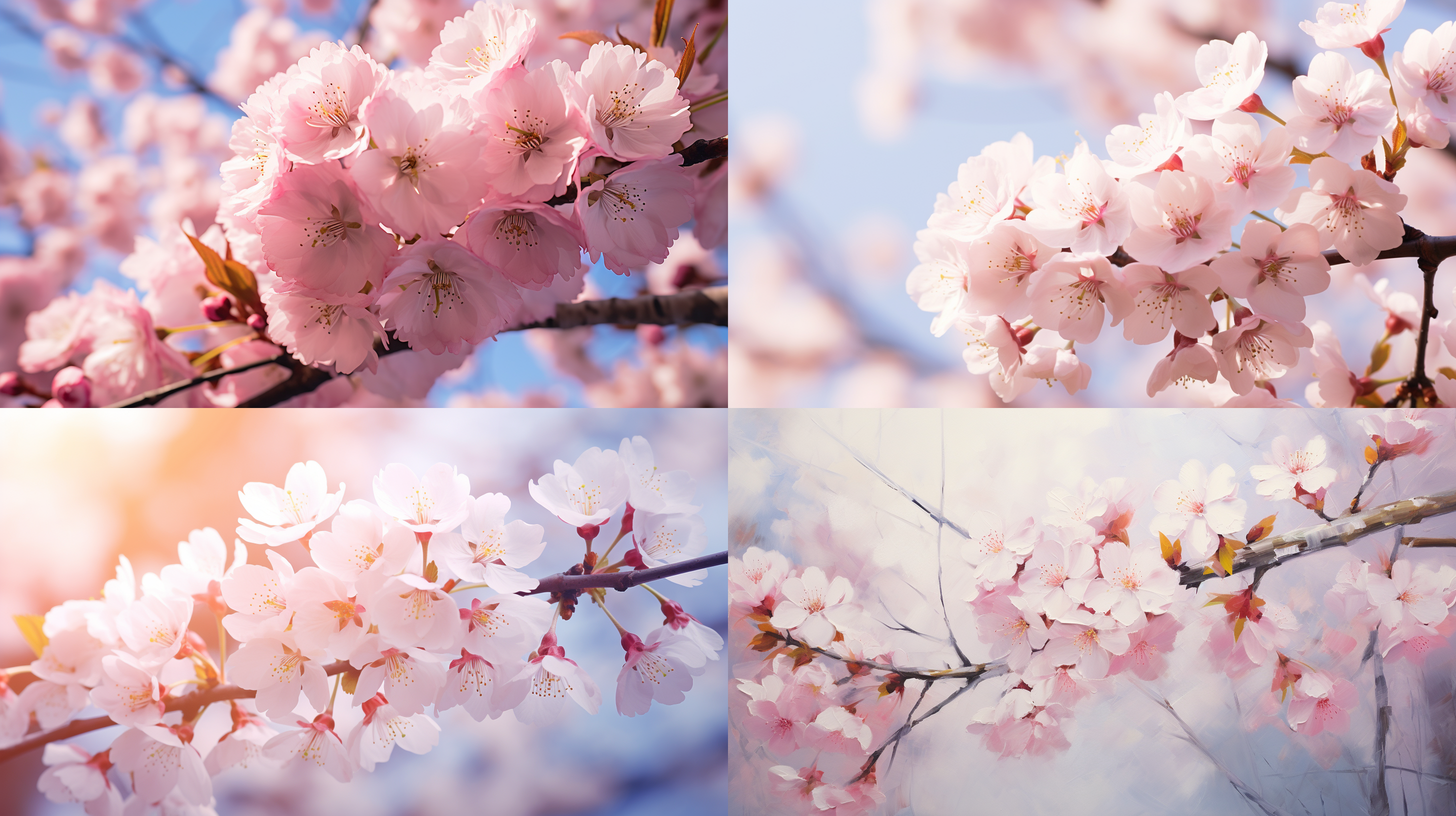 樱花盛开，户外阳光明媚，柔和色调，特写镜头，微风拂过，花瓣飘落，轻松愉悦。, 户外, 特写镜头, 微风, 花瓣, 明亮, 柔和色调, 轻松, 愉悦。