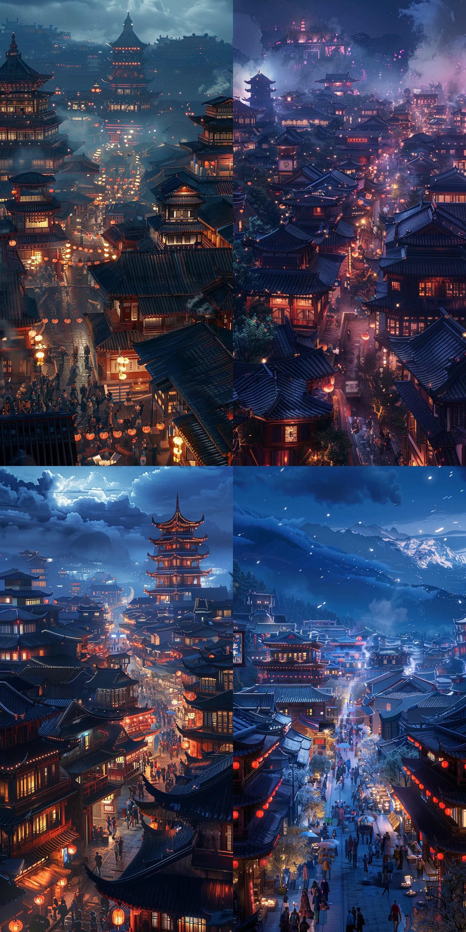 大唐盛世夜景，古建筑，繁华街道，高清，8k，高分辨率