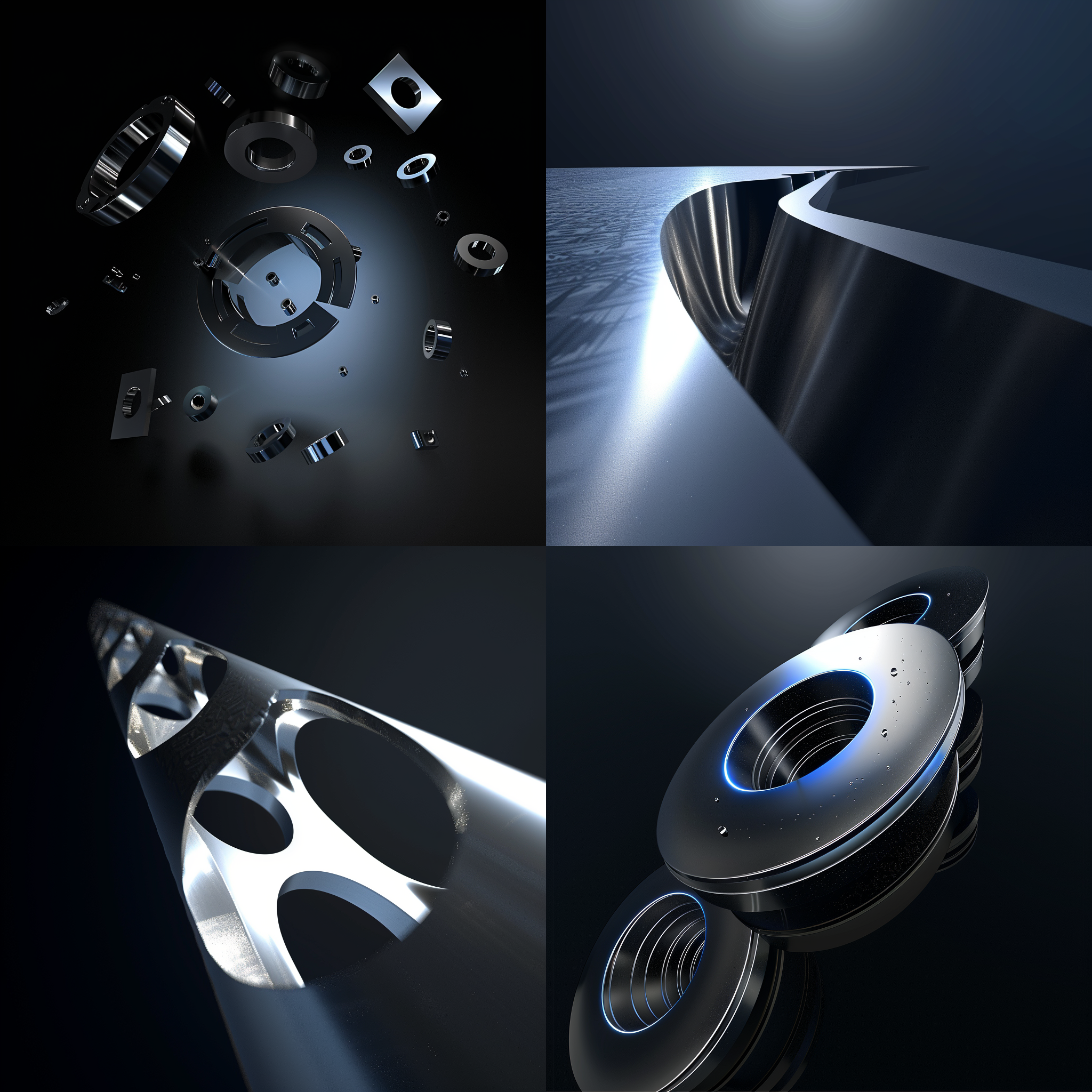 跳跃的不规则金属产品，宇宙，空间，简约蓝色背景