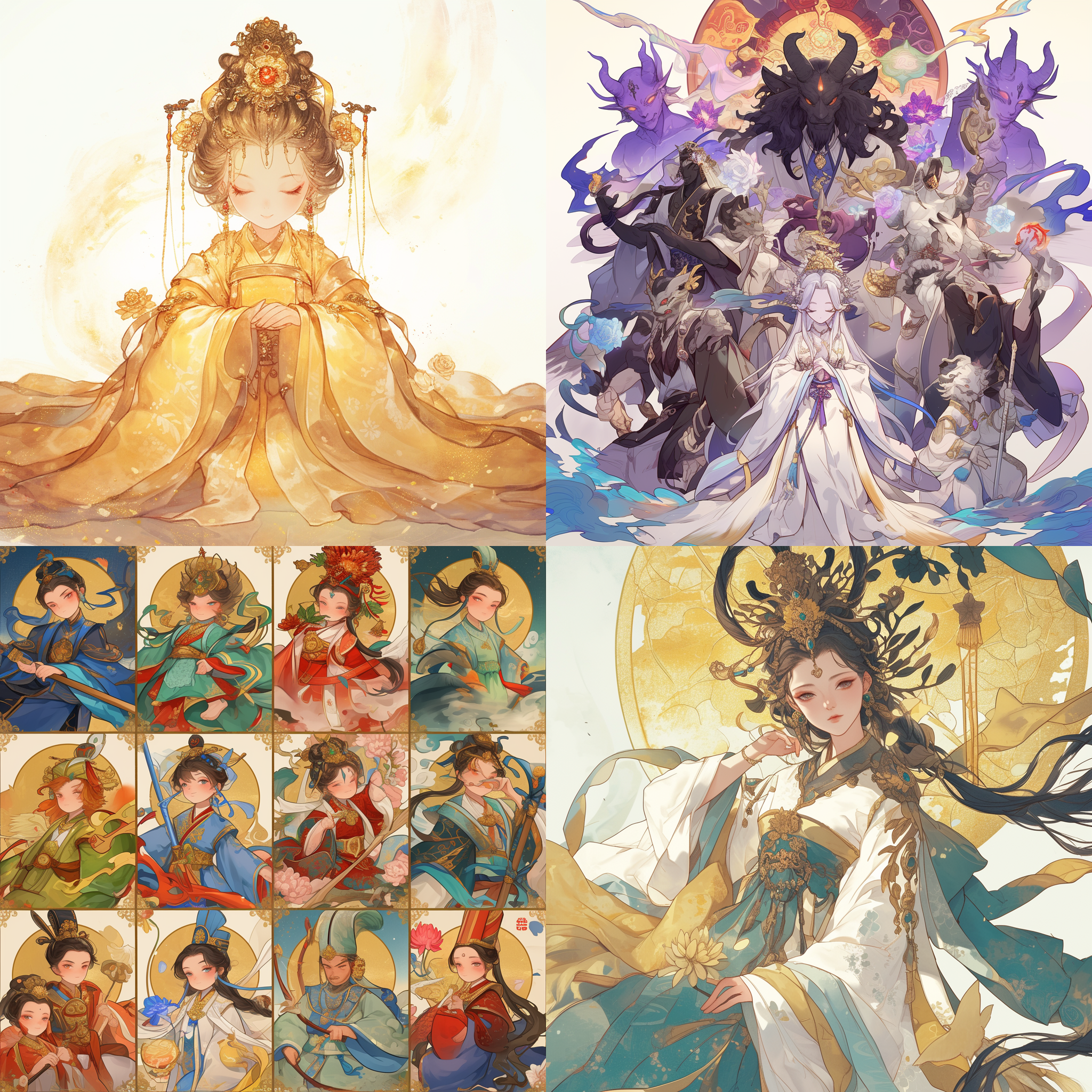 古风十二花神儿童版，卡通风格，极高分辨率，色彩丰富，精致细节，古典元素，神秘氛围，可爱表情，唯美姿态。