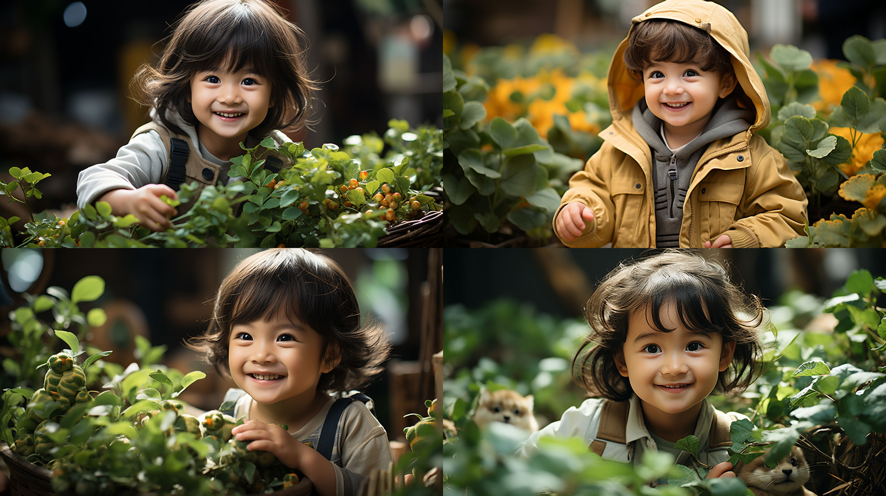 婴儿，中国婴儿，特写微笑，食物，叶子，植物，宽镜头，户外，1个婴儿，风景，杰作，最好的质量