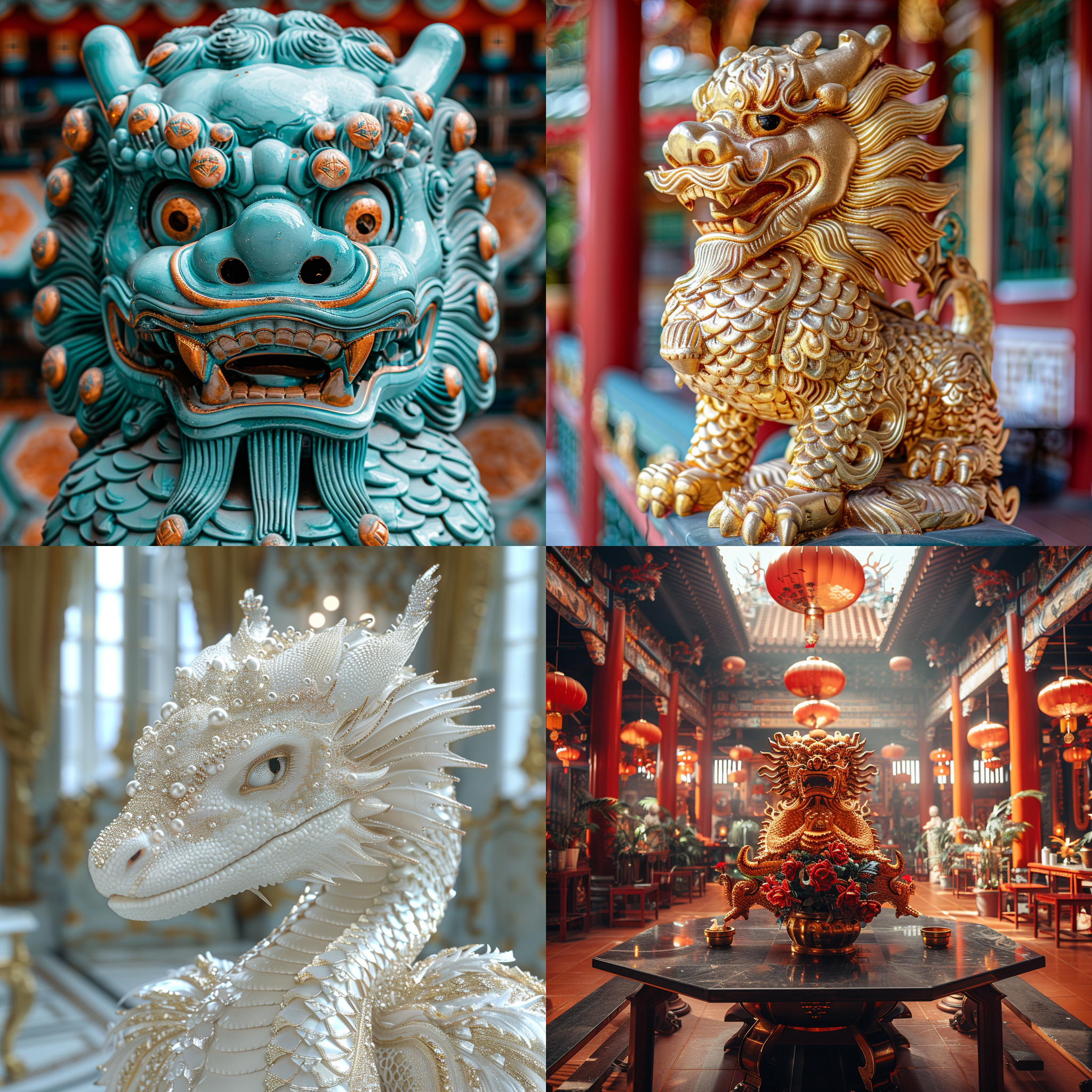 龙抬头，古代宫殿内，巨大龙像，金色龙鳞，磅礴气势，震撼壮观，细节丰富，华丽色彩，神秘光影，宏伟尺度，仰视角度，庄严威严。