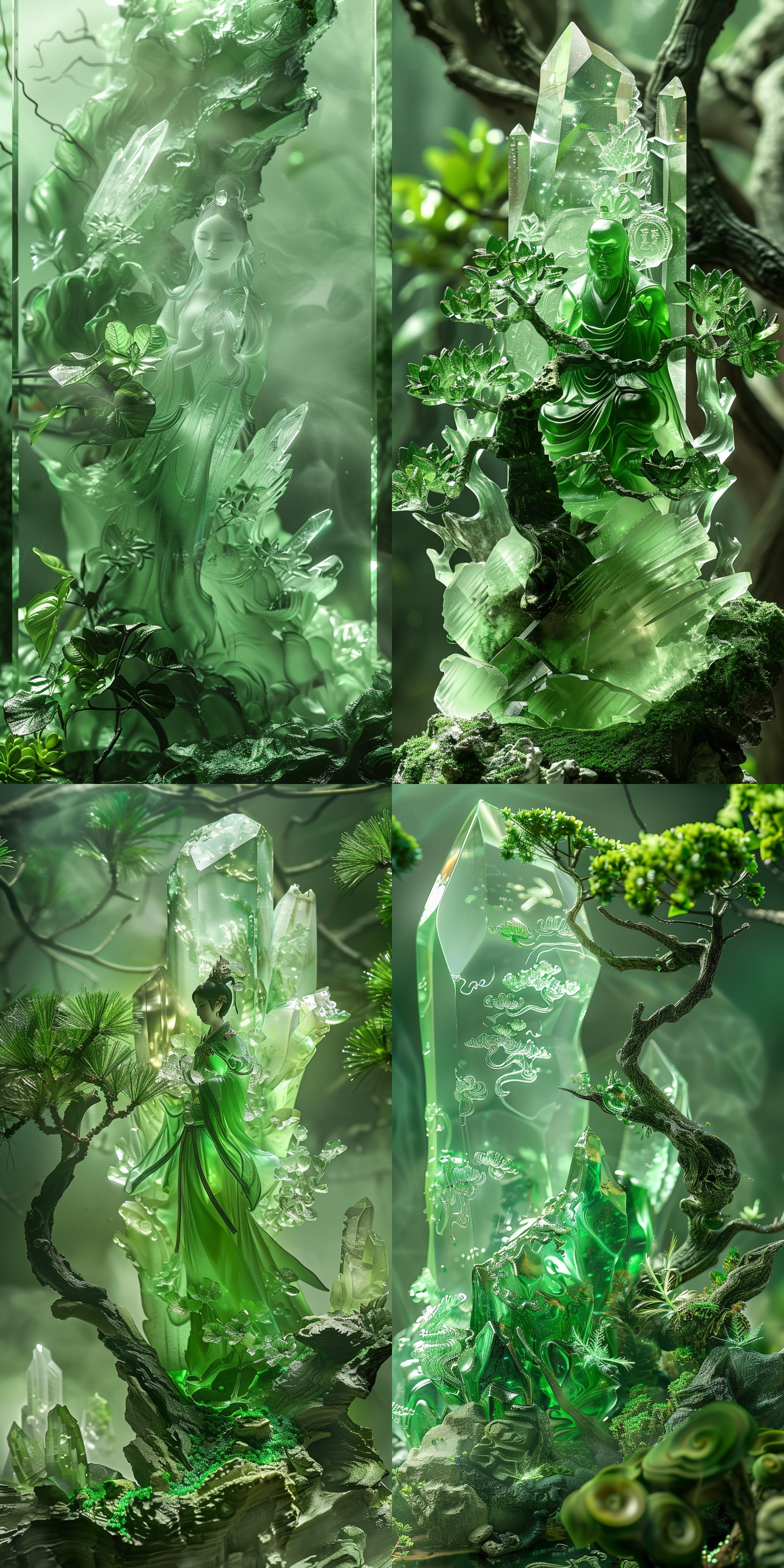 立春水晶字，透明画面，全景镜头，细节丰富，清晰度高，自然光，绿色调，静态美感。