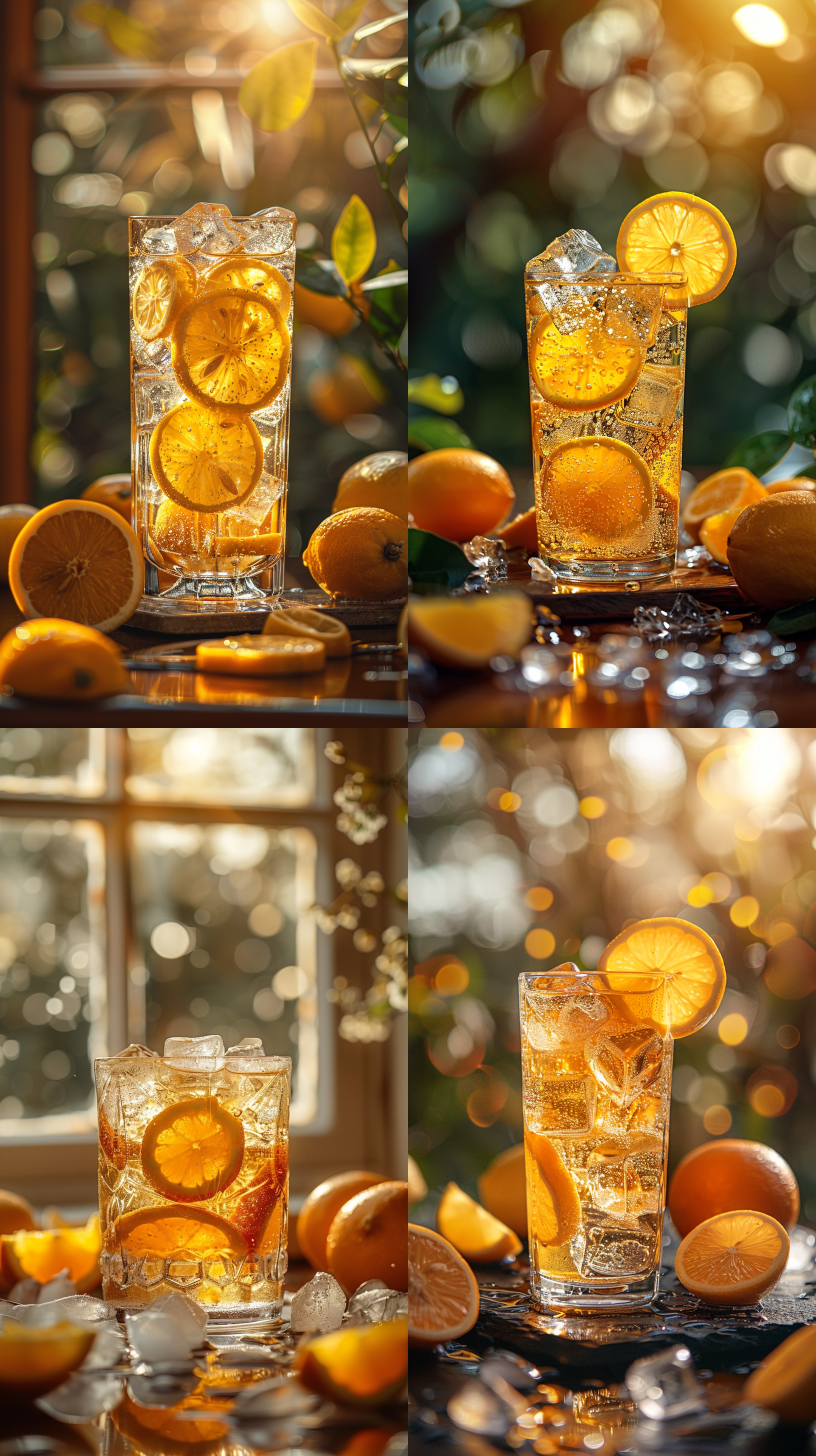 一杯冻柑橘柠檬，泡茶饮料，消暑，细节清晰，逼真，逆光，明亮背景，摄影