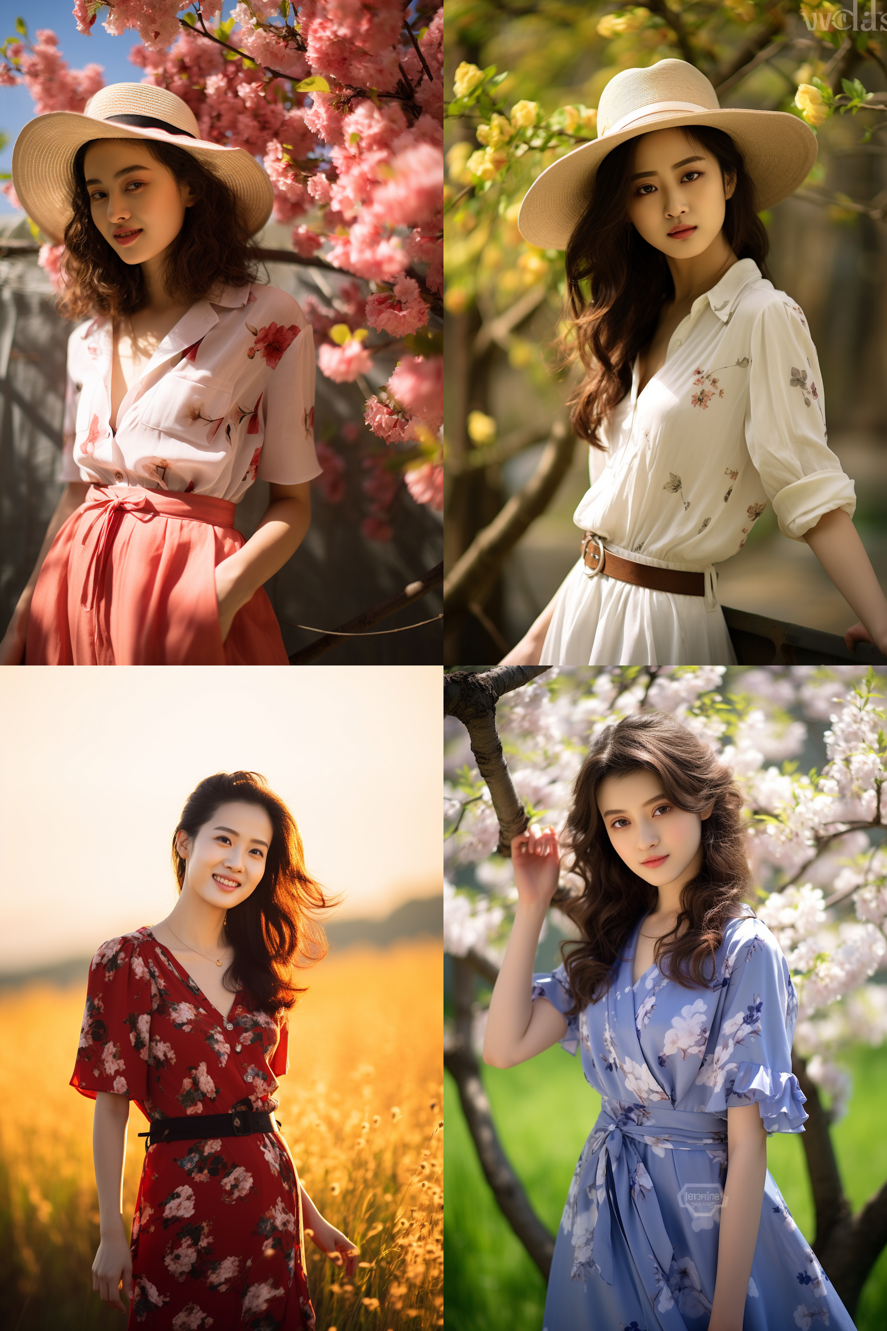 中国女孩，夏季服饰，春日摄影，明亮光线， 清新自然，户外风景，肖像模式，中焦镜头，自然姿态，