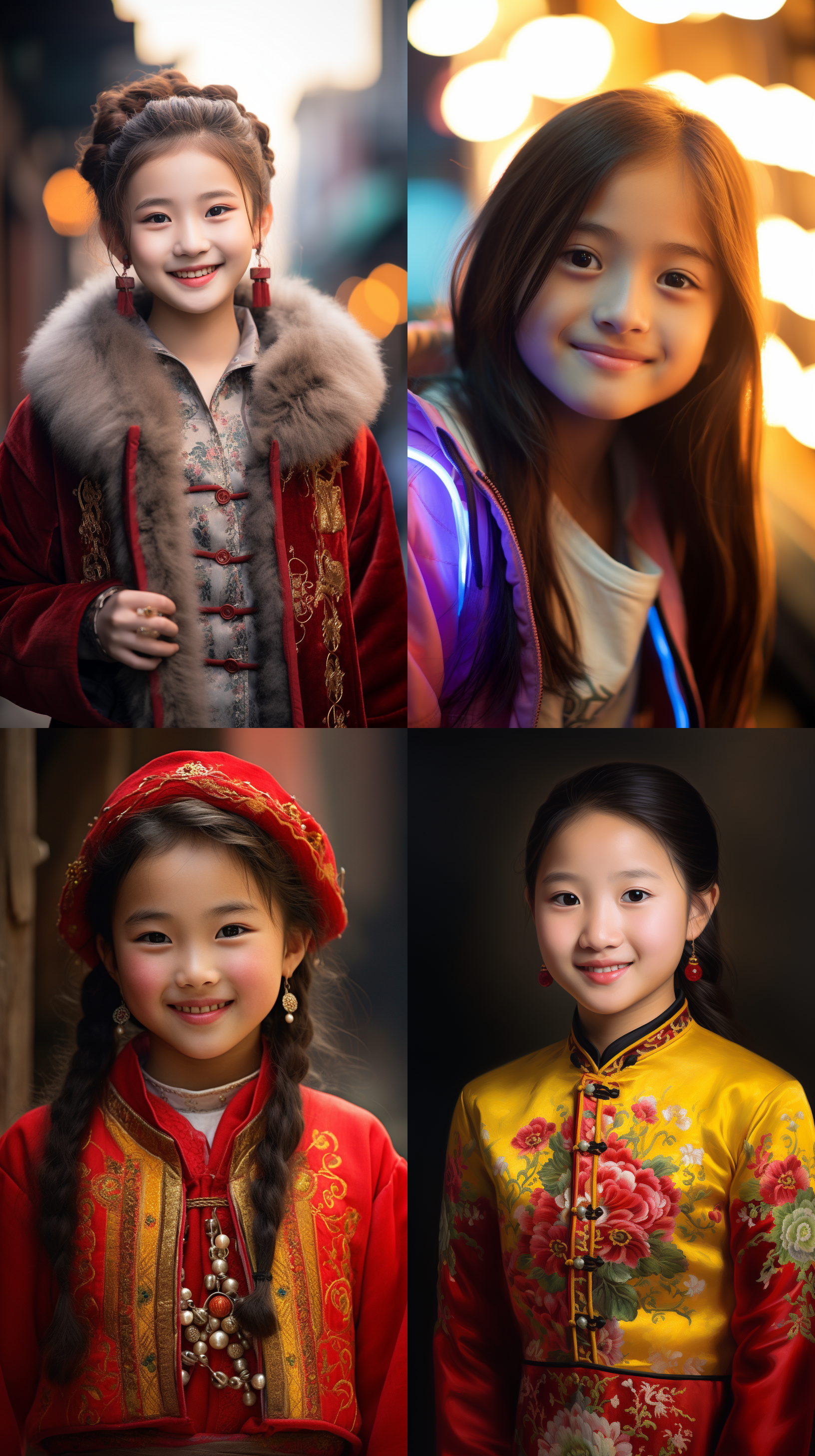 12岁中国少女，明亮肖像，生动表情，清晰焦距，色彩丰富，逆光拍摄，微笑，暖色调，肖像模式，眼神明亮，纯真。
