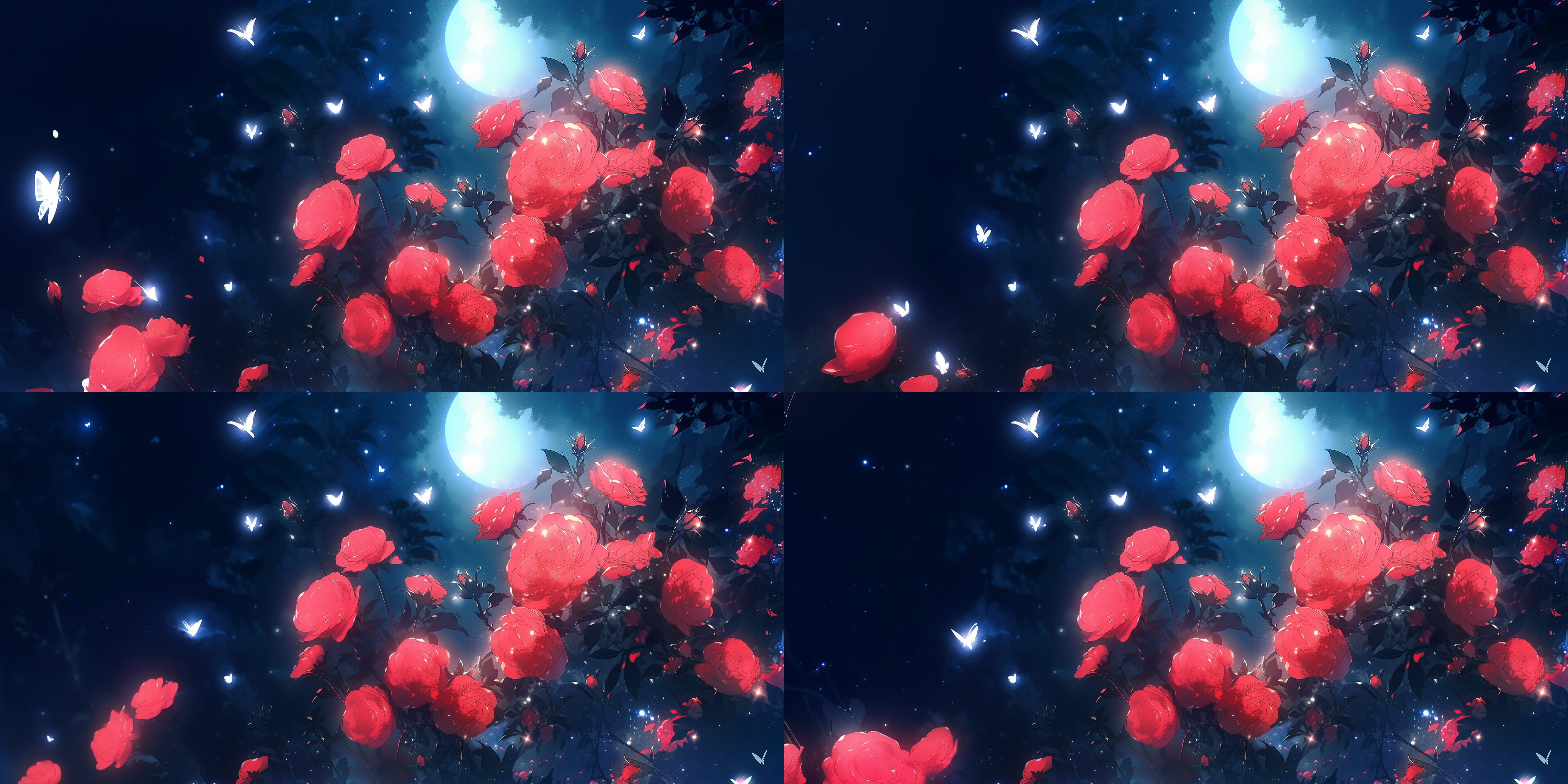 玫瑰花在星空下绽放，特写构图，紫红色调，微距镜头，柔和侧光，静态，浪漫，神秘。