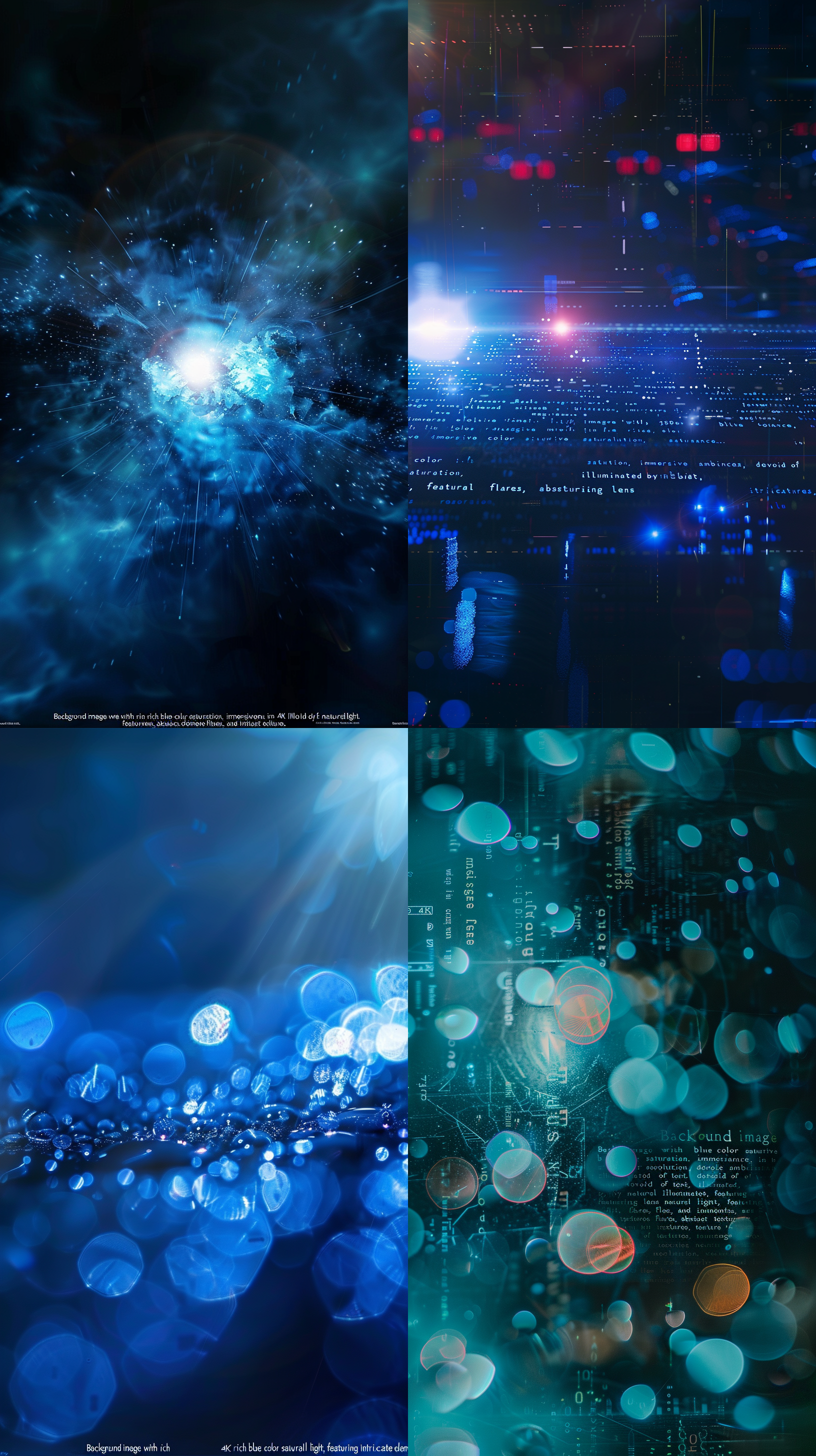 背景图，蓝色，色彩浓郁，氛围感，4k，无文字，自然光，光斑，抽象，细腻质感