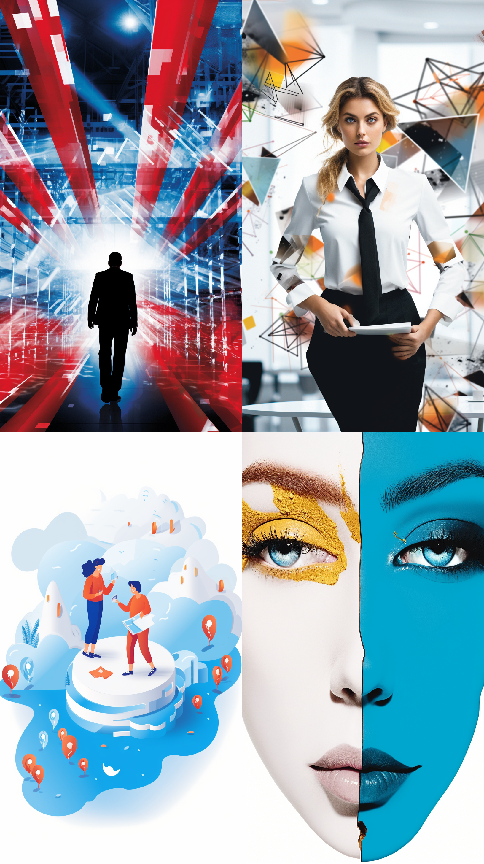 商用图片定制，现代设计风格，简洁明了，白色背景，高清晰度，红色和蓝色，扁平化风格，专业摄影，字体设计师，创意灵感，专业展示。