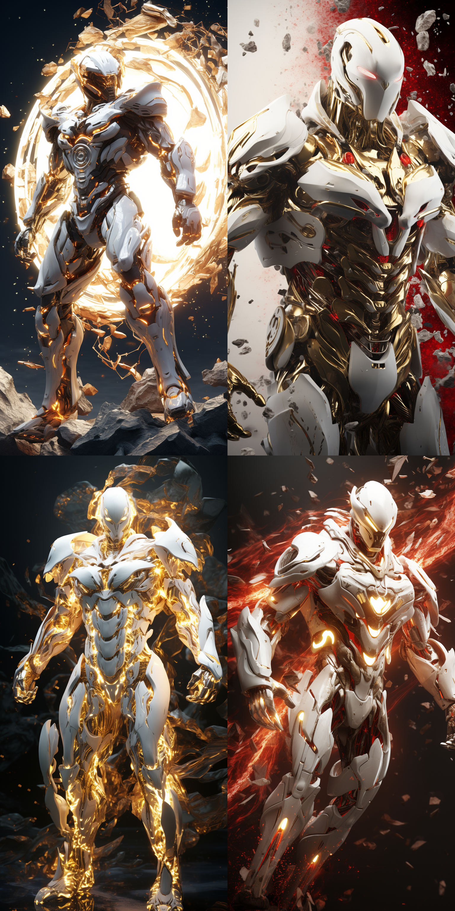 24k超清壁纸，机甲风，机甲战神，天蝎星座幻化的机甲，神秘，发光，机甲，激战动作 虚幻引擎 未来主义 创风格 月球空间 全身 象牙白 白红 光粒子 轮廓光 虚幻引擎 未来主义 创风格 冰川 全身 白金 白红 明亮的 轮廓光