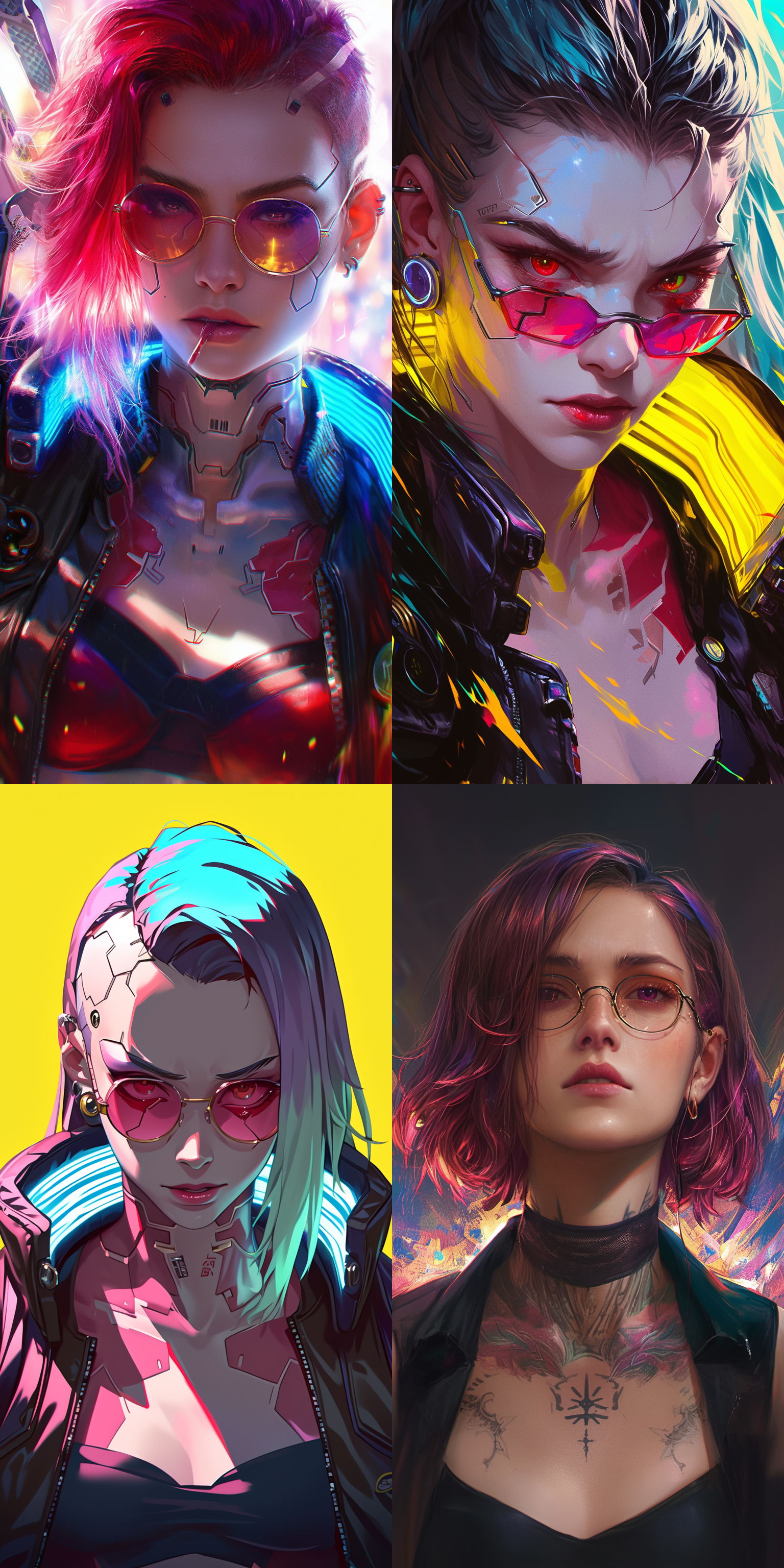 赛博朋克2077，超美女生，精致面容 id，白皙的皮肤，朋克眼镜，朋克装扮，面部特写，中心构图，色彩鲜艳，明亮的光线，超高细节，超高清，32k