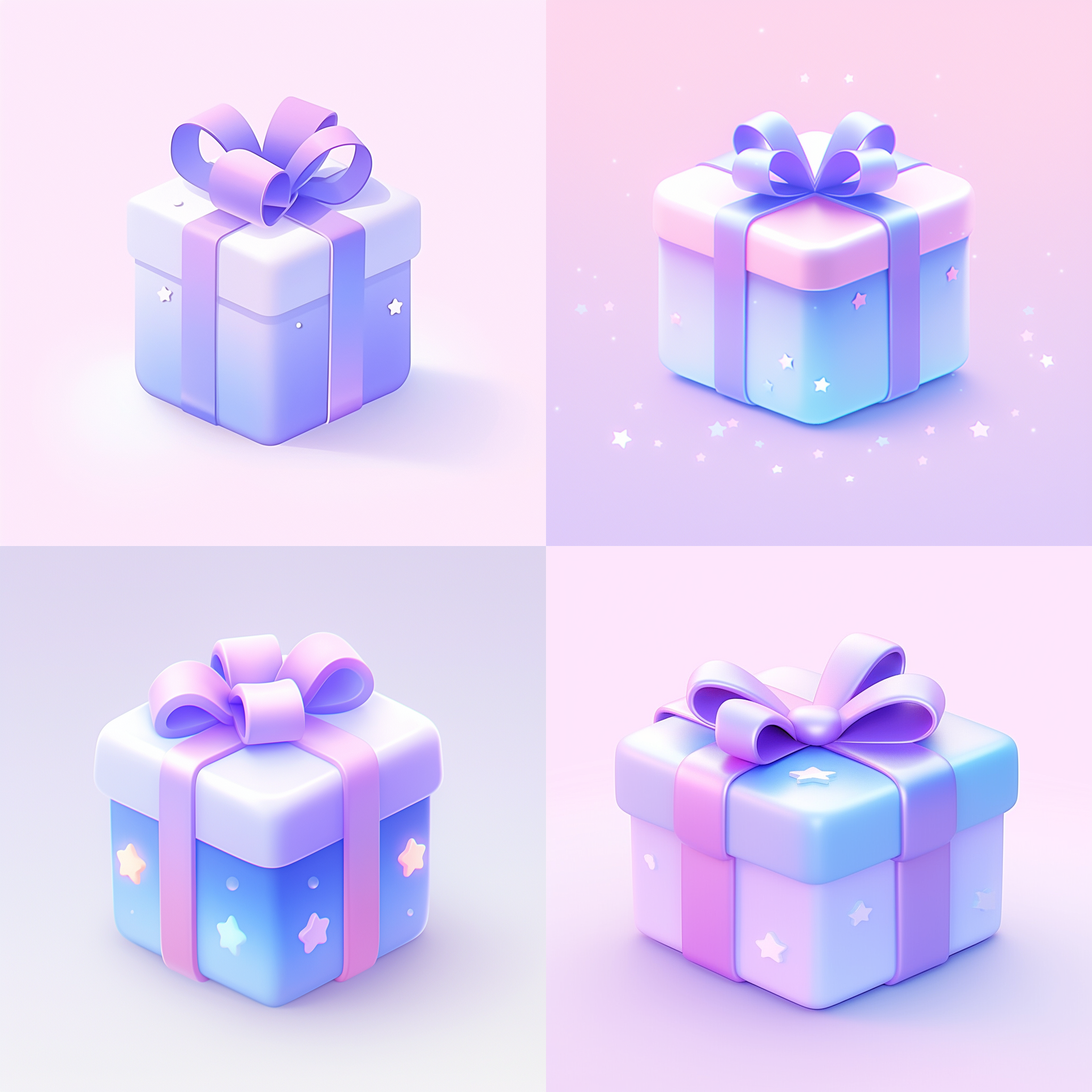 可爱的 3d 礼盒图标，极简风格，紫蓝色，白色背景，超现实，磨砂效果，细节清晰