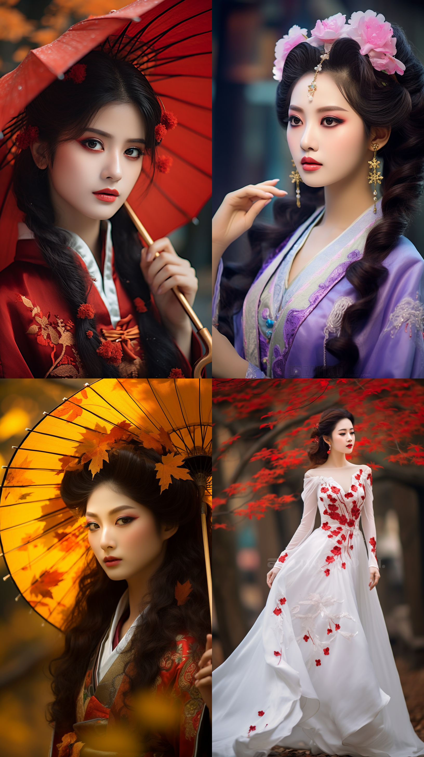 室外拍摄，明亮色调，中国模特穿着古典服装，侧面肖像，柔和光线，中焦镜头，端庄表情，优雅动作，传统元素，油画效果，温暖情感
