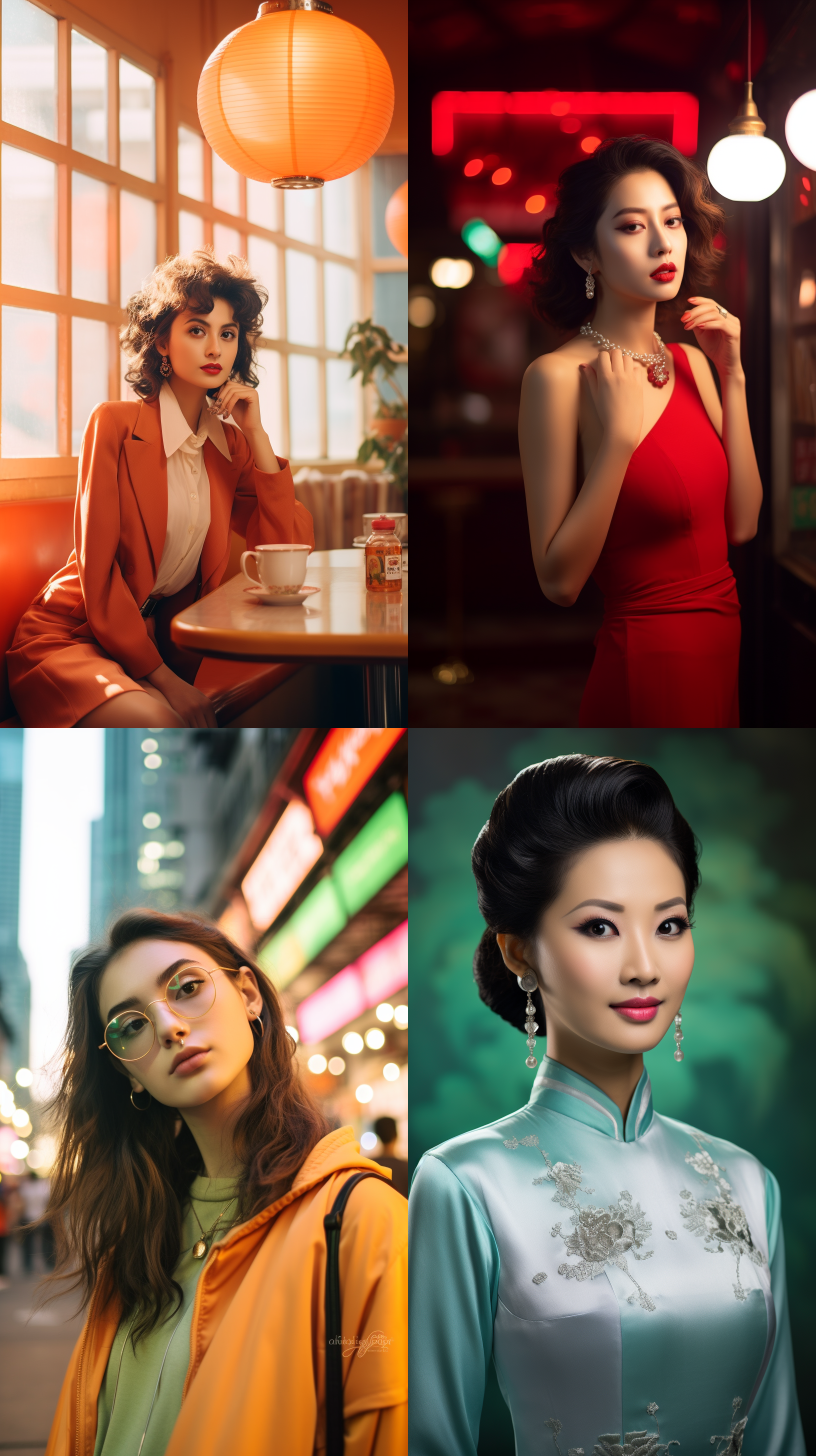 明亮色调，复古港风中国人像，肖像镜头，柔和光线
