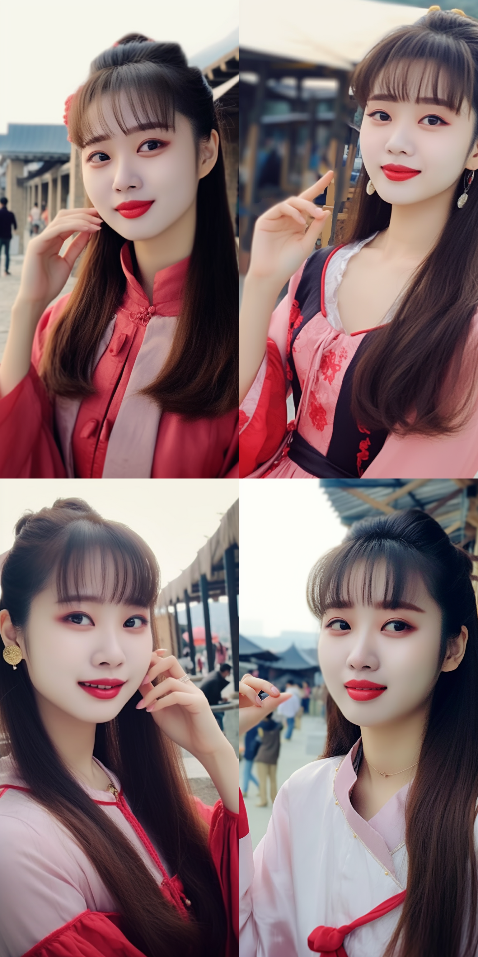 汉服美女，八达岭长城，端庄雍容，80mm镜头，中景，自信，细腻，画面华贵，自然光，站立。