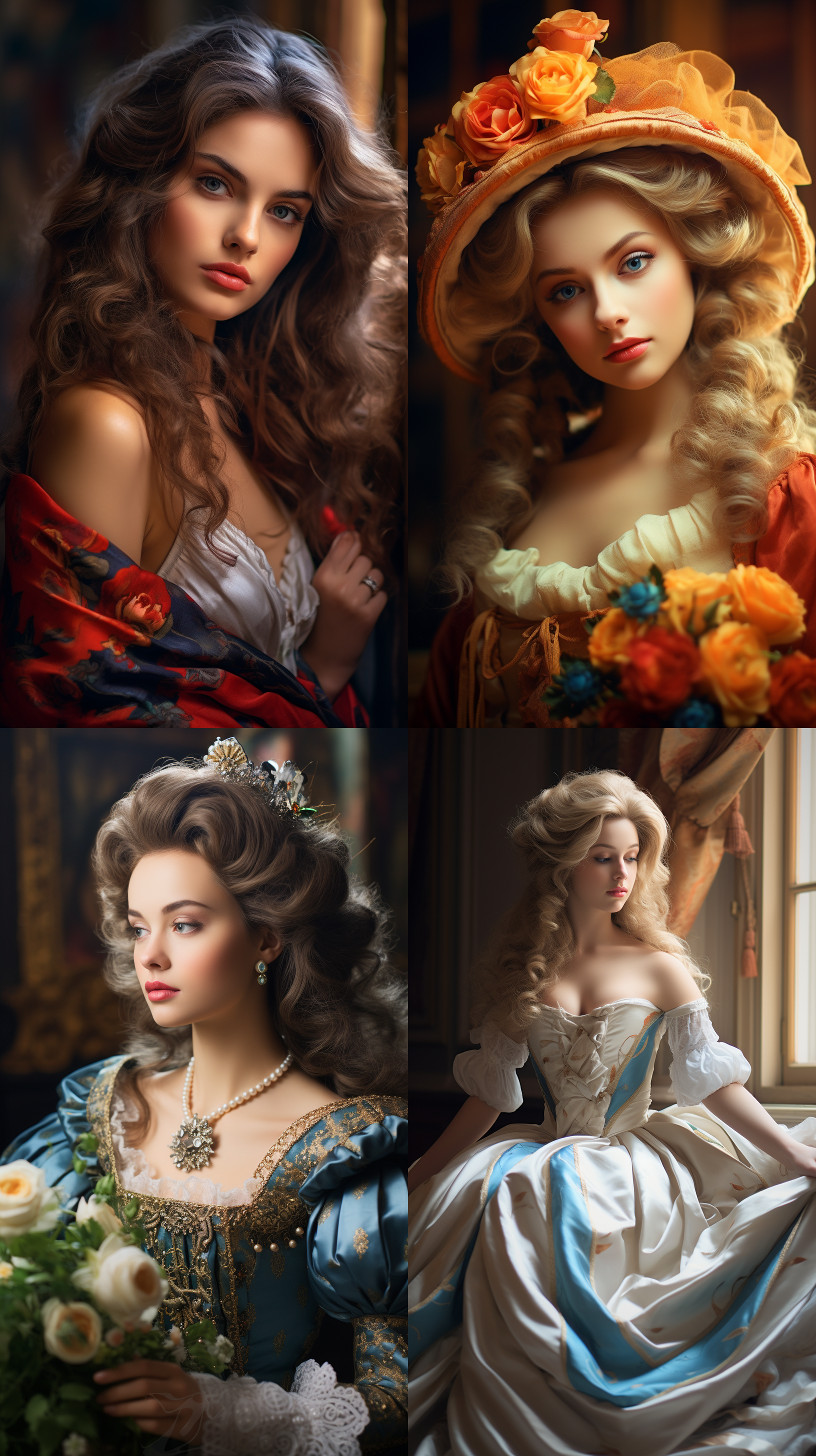 室内拍摄，明亮色调，模特穿着古典服装，侧面肖像，柔和光线，中焦镜头，端庄表情，优雅动作，传统元素，油画效果，温暖情感