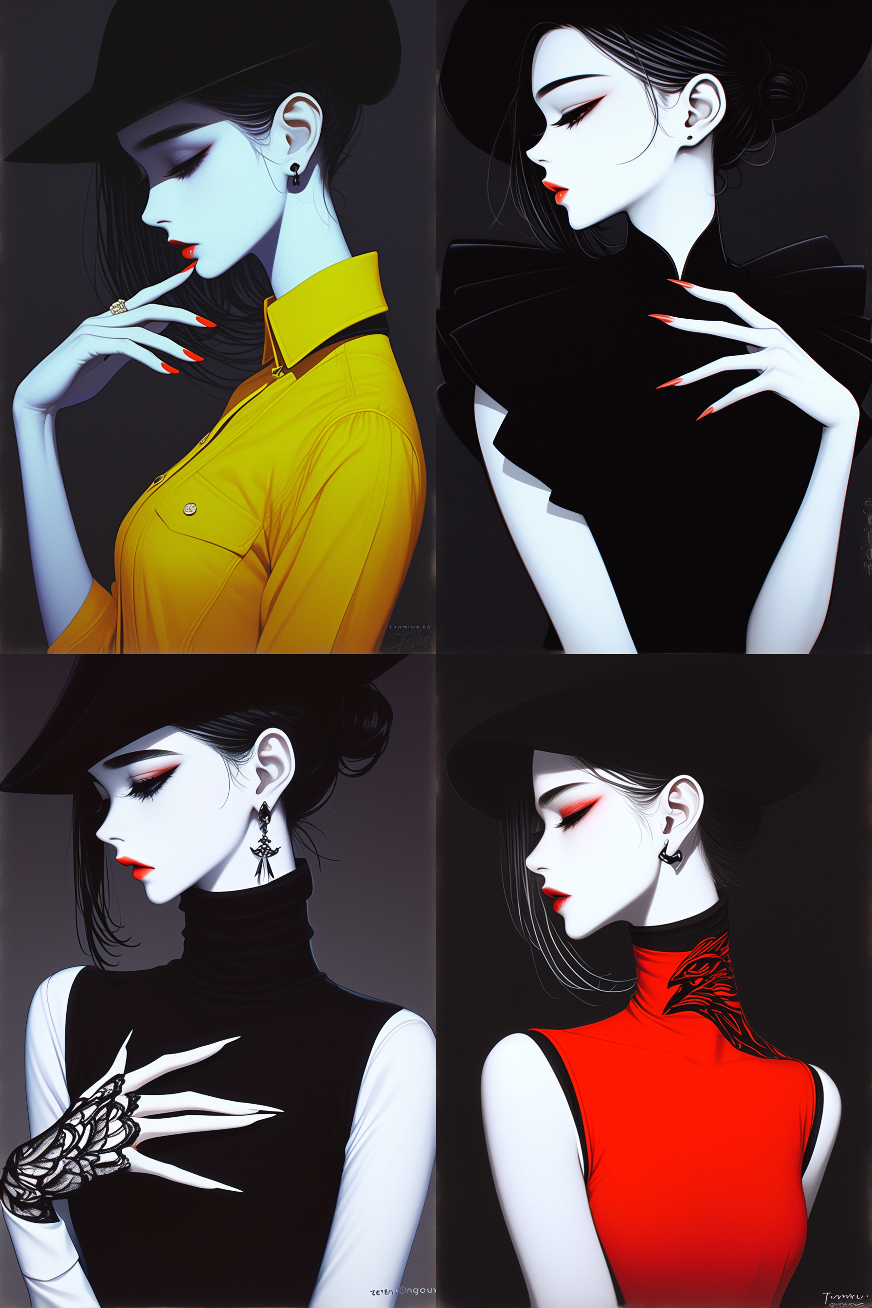 时尚模特，由tran nguyen，抽象艺术风格，光影交错，色彩丰富，华丽服装，优雅姿态，侧面特写，暗调背景，细节精致，神秘情感。