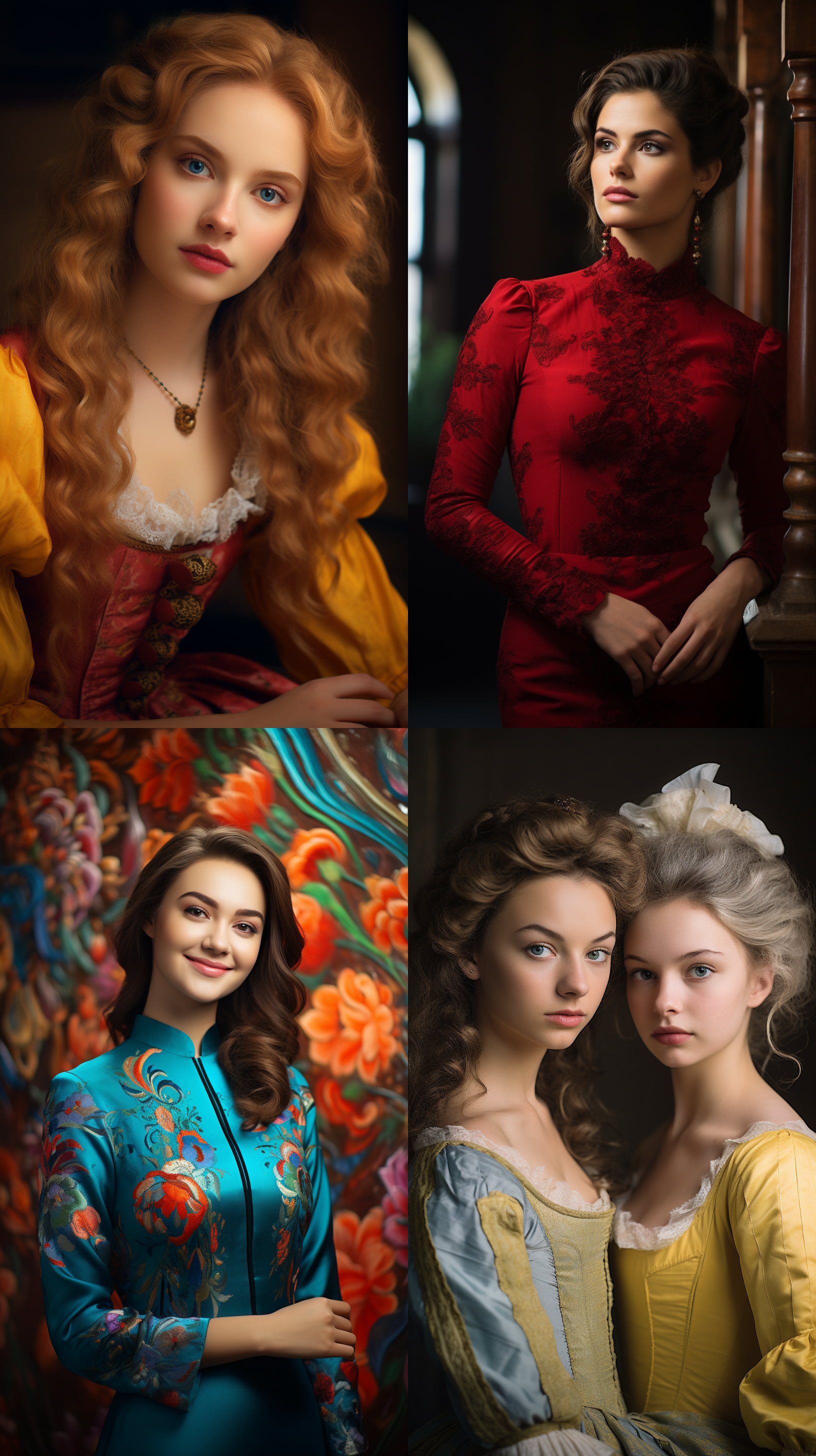 室内拍摄，明亮色调，模特穿着古典服装，侧面肖像，柔和光线，中焦镜头，端庄表情，优雅动作，传统元素，油画效果，温暖情感