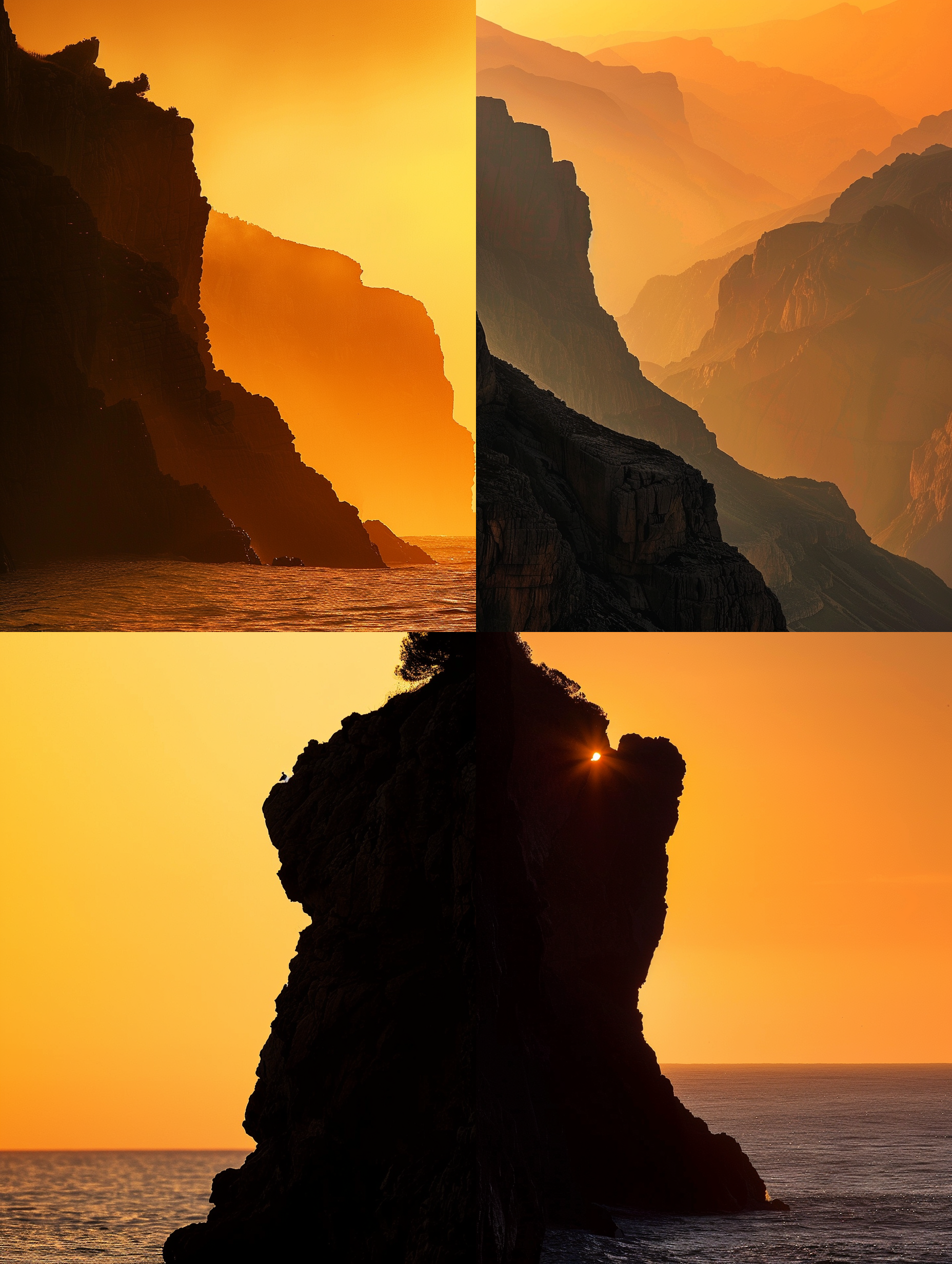 悬崖剪影，浅橙色调，steinheil quinon 55mm f/1.9风格，软焦技术，尖锐，暗黄和浅橙色，山峦景观，嶙峋边缘，浅红和浅青铜，ar 25:32，v 5.2。