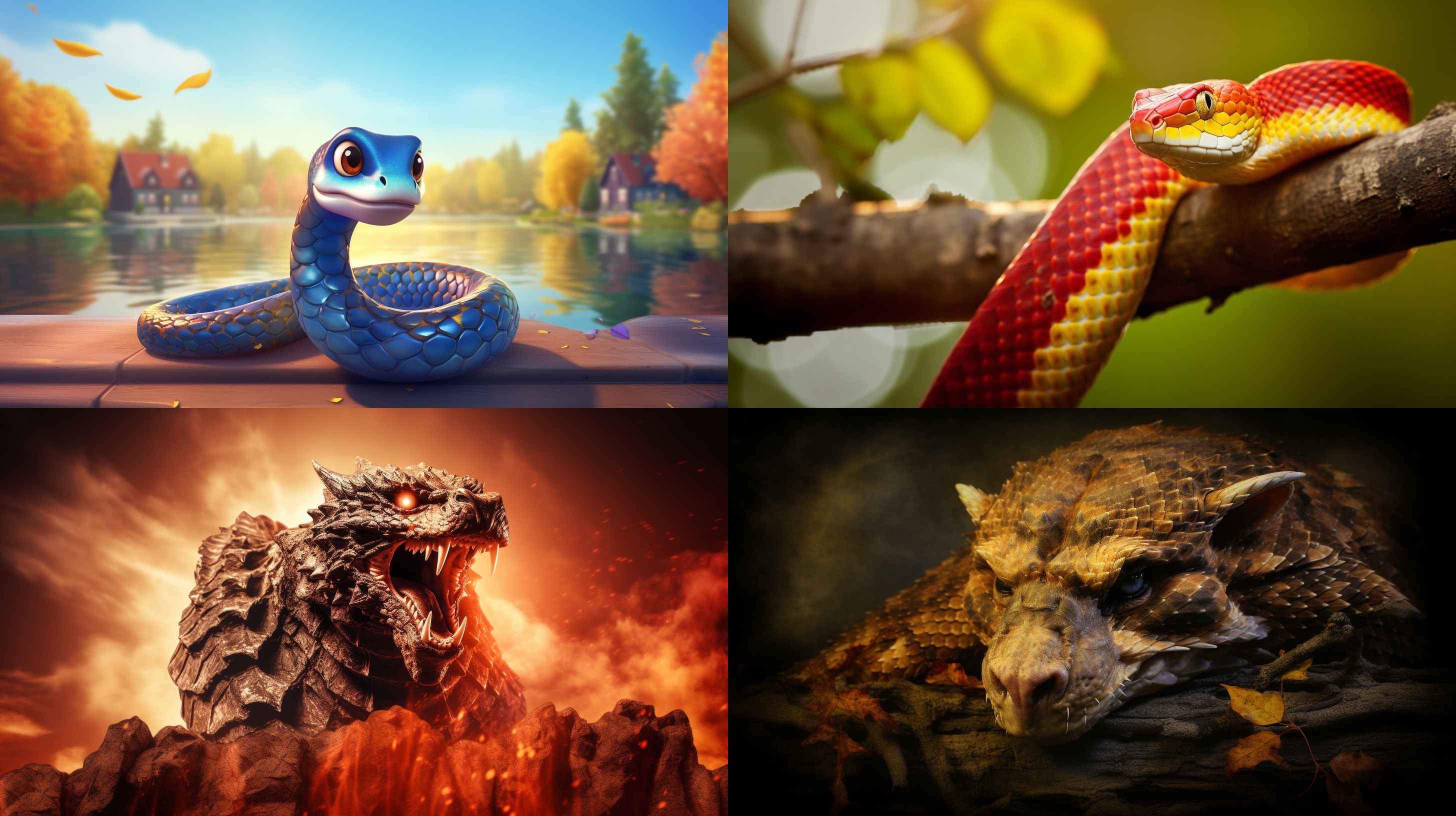 蛇自然环境，日落光线，明亮