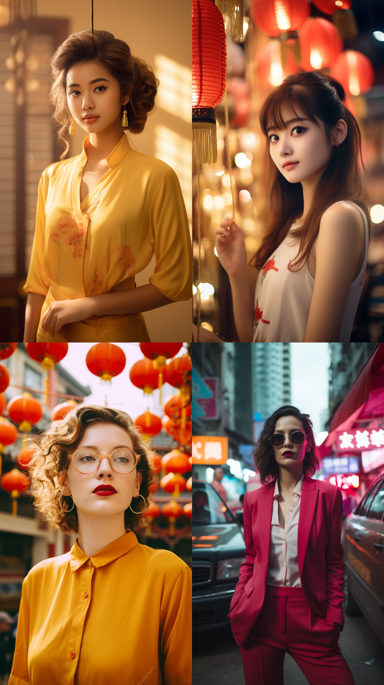 明亮色调，复古港风中国人像，肖像镜头，明亮光线
