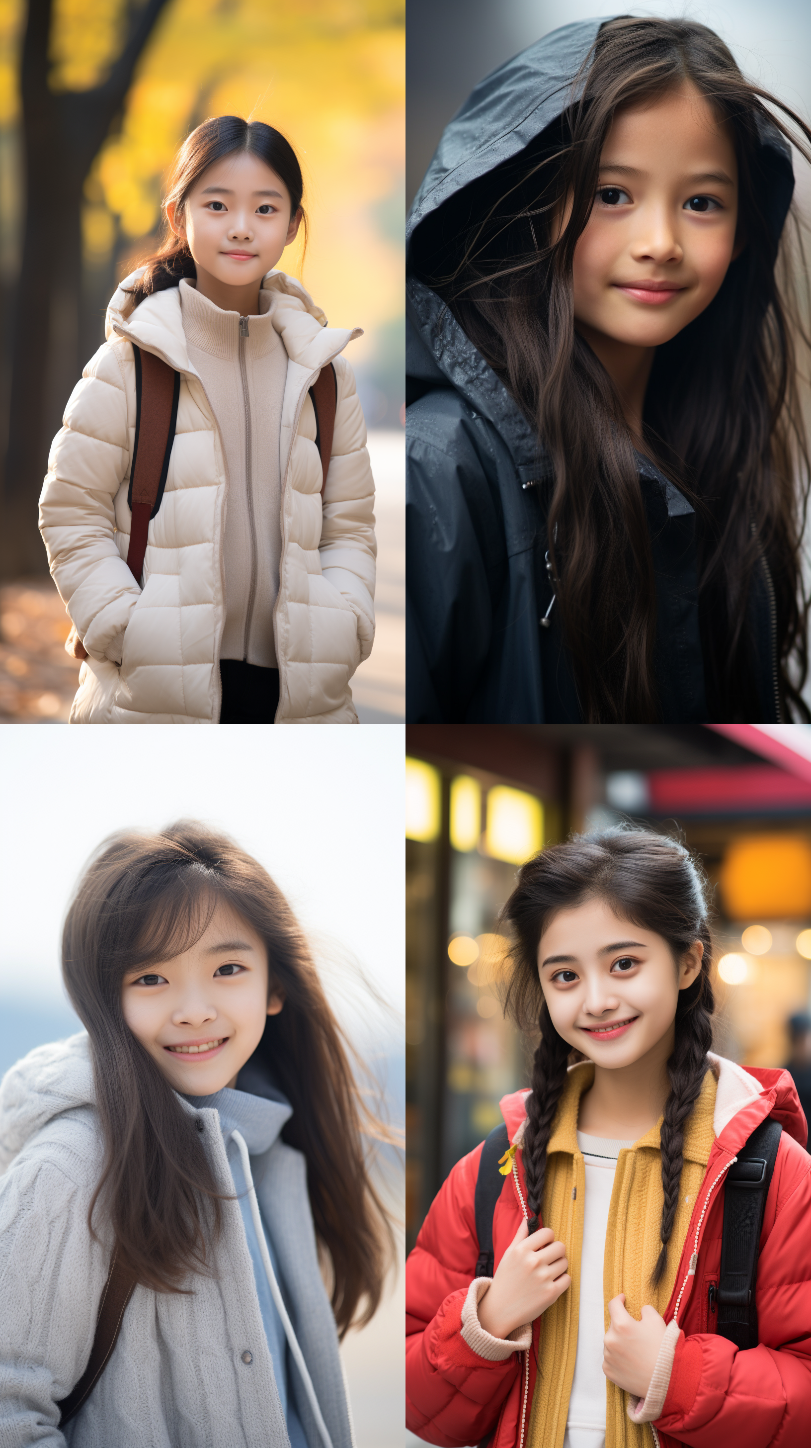 明亮肖像，12岁中国女孩，明亮光线，自然环境，柔和色调，微笑表情，清晰细节，浅景深，自然动作，生气勃勃。