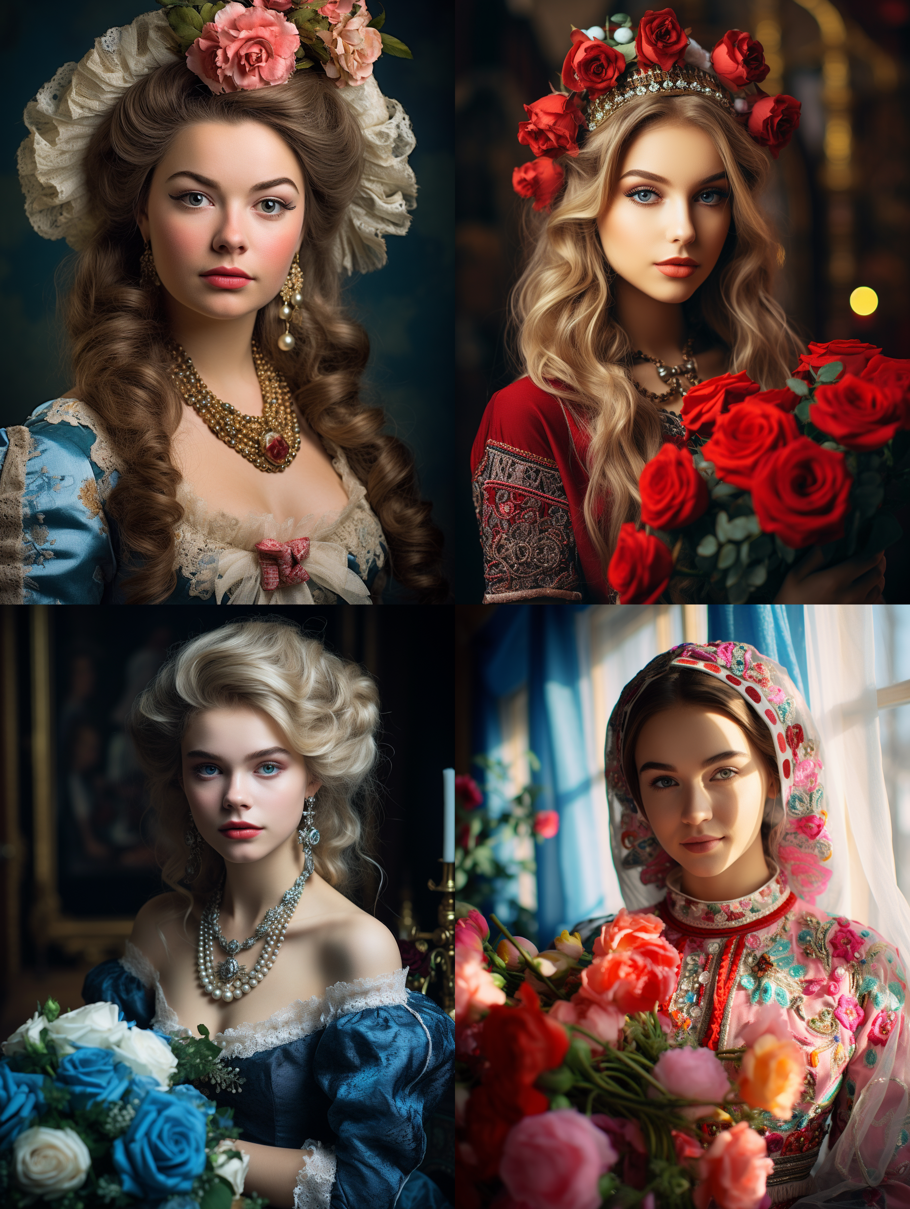 室内拍摄，明亮色调，模特穿着古典服装，侧面肖像，柔和光线，中焦镜头，端庄表情，优雅动作，传统元素，油画效果，温暖情感