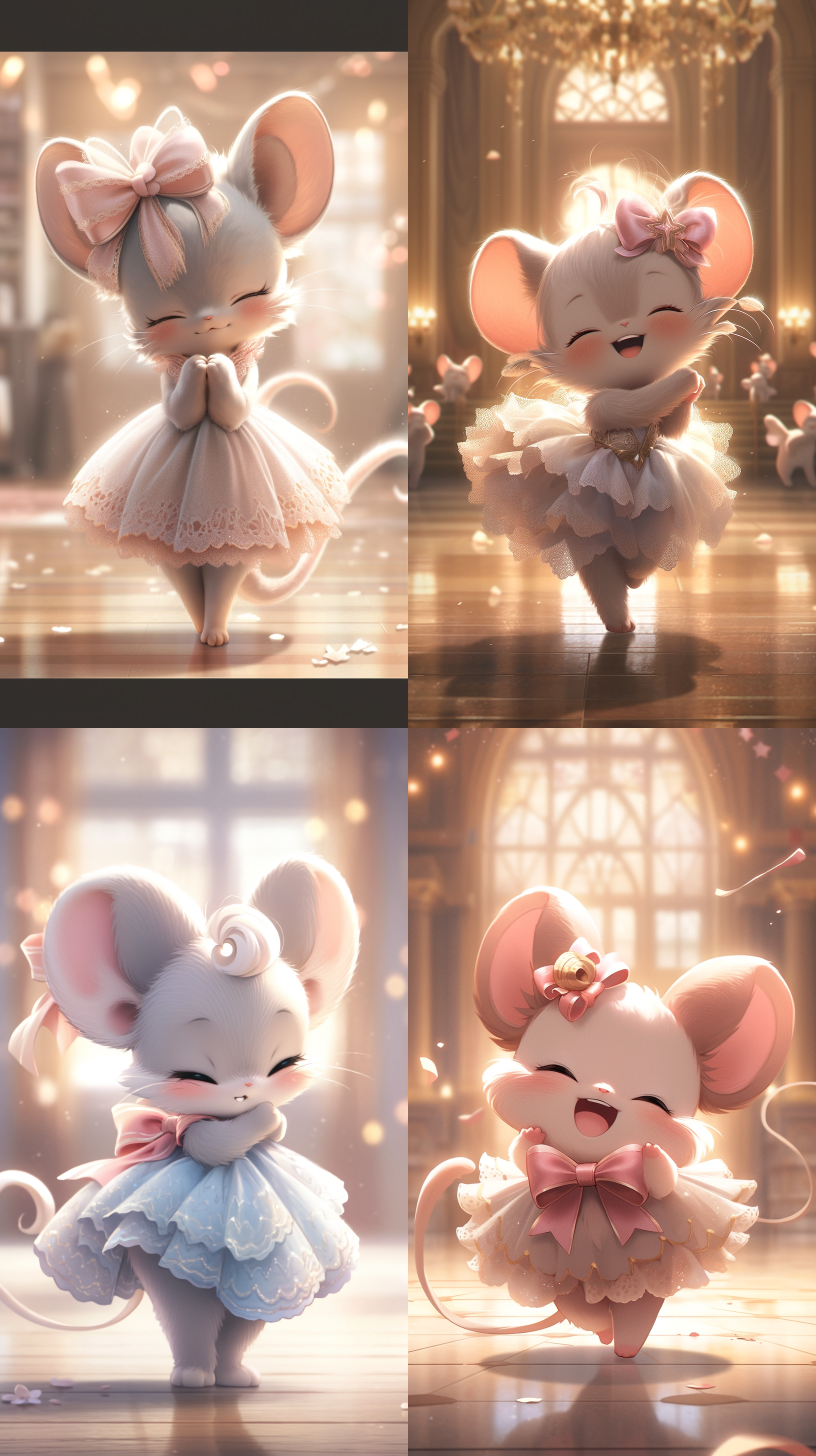 a cute anthropomorphic baby mouse dressed as a ballerina, dressed in elegant chinese ballet skirt, dancing ballet, sweet smile extremely detailed 3d animation rendering symmetrical central position, super realistic, super detailed, luxurious, 3, cinematic lighting, super clear details,8k,